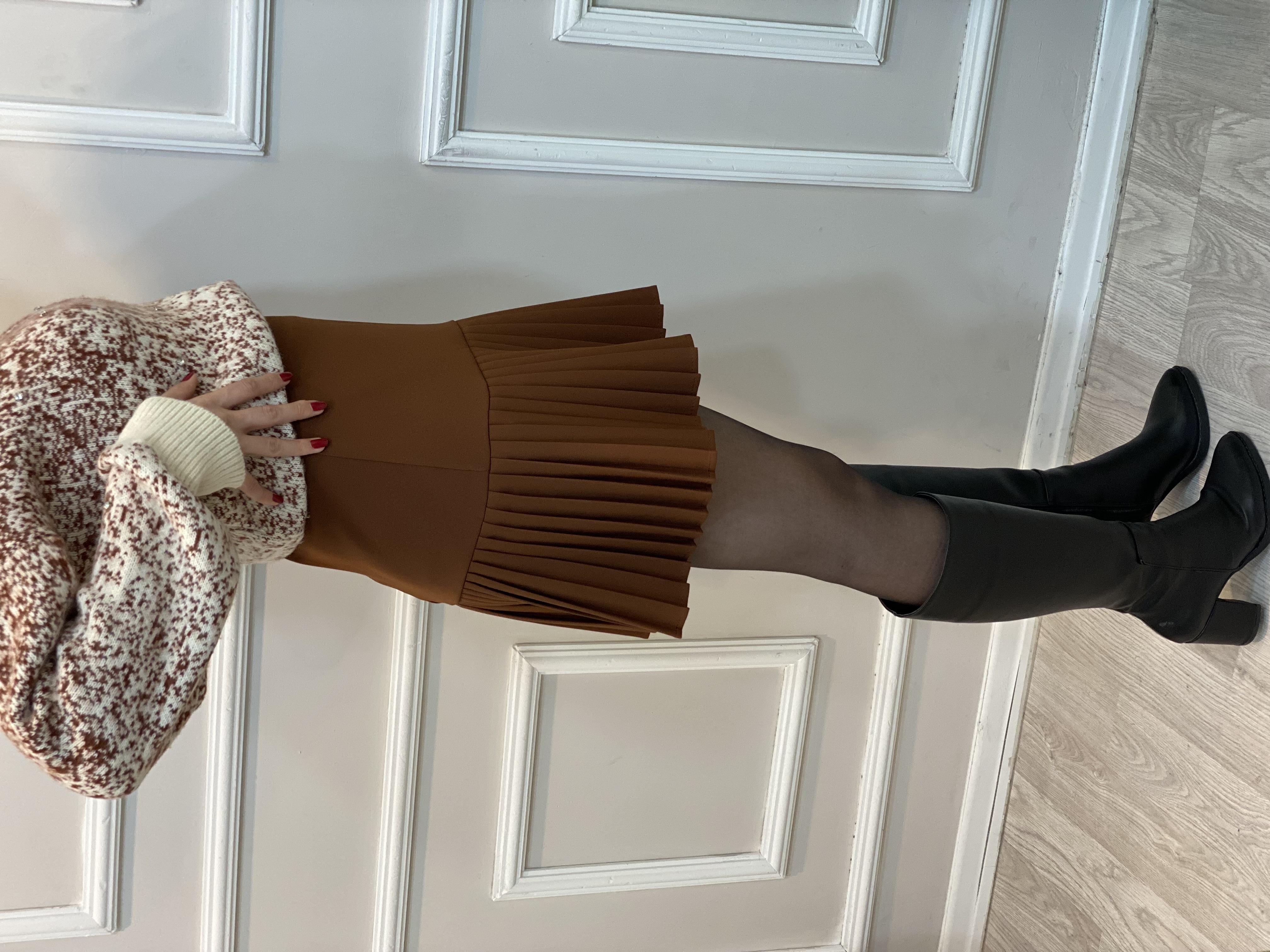 Kahve Piliseli Arkası Fermuarlı Etek