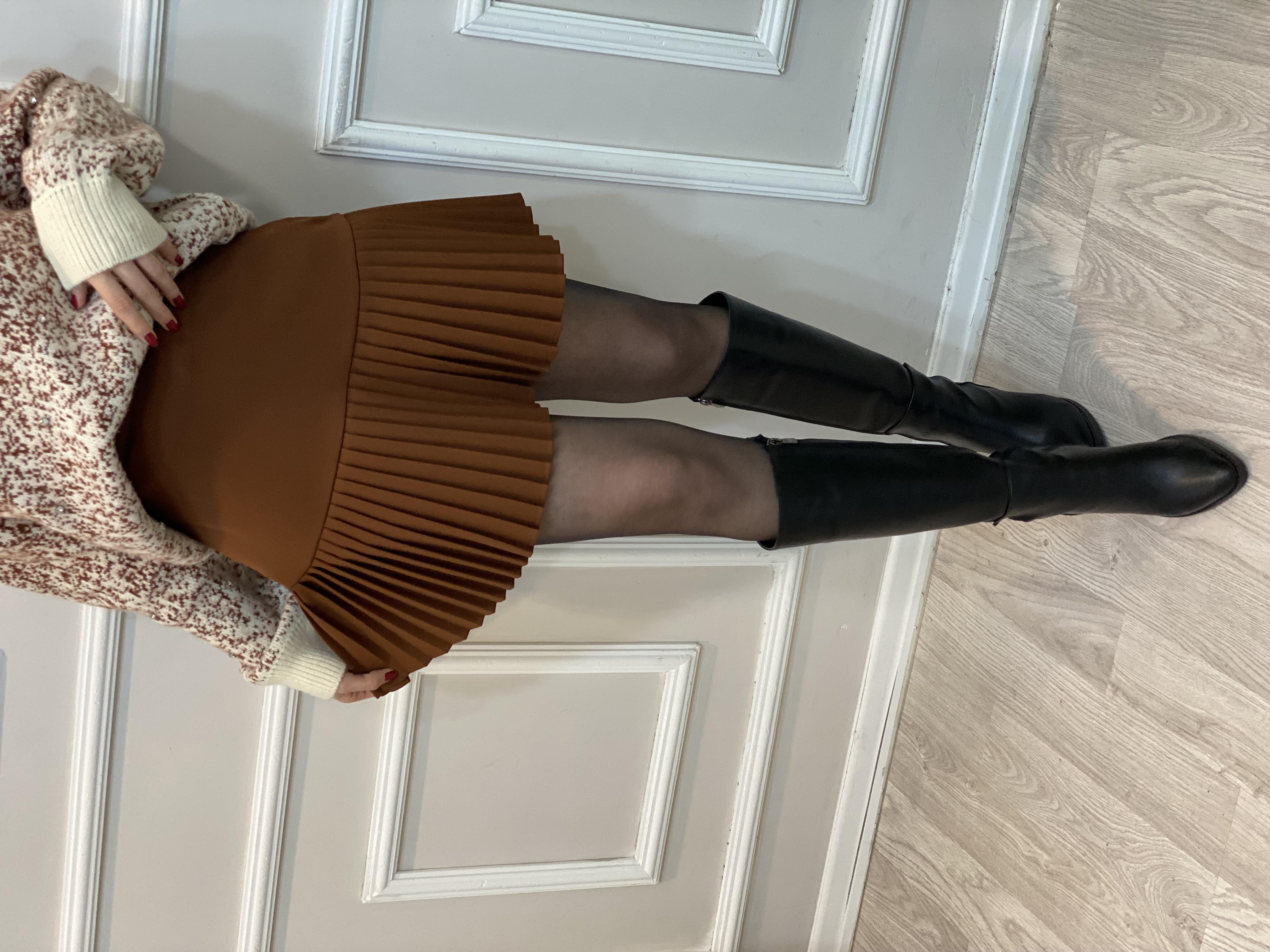 Kahve Piliseli Arkası Fermuarlı Etek