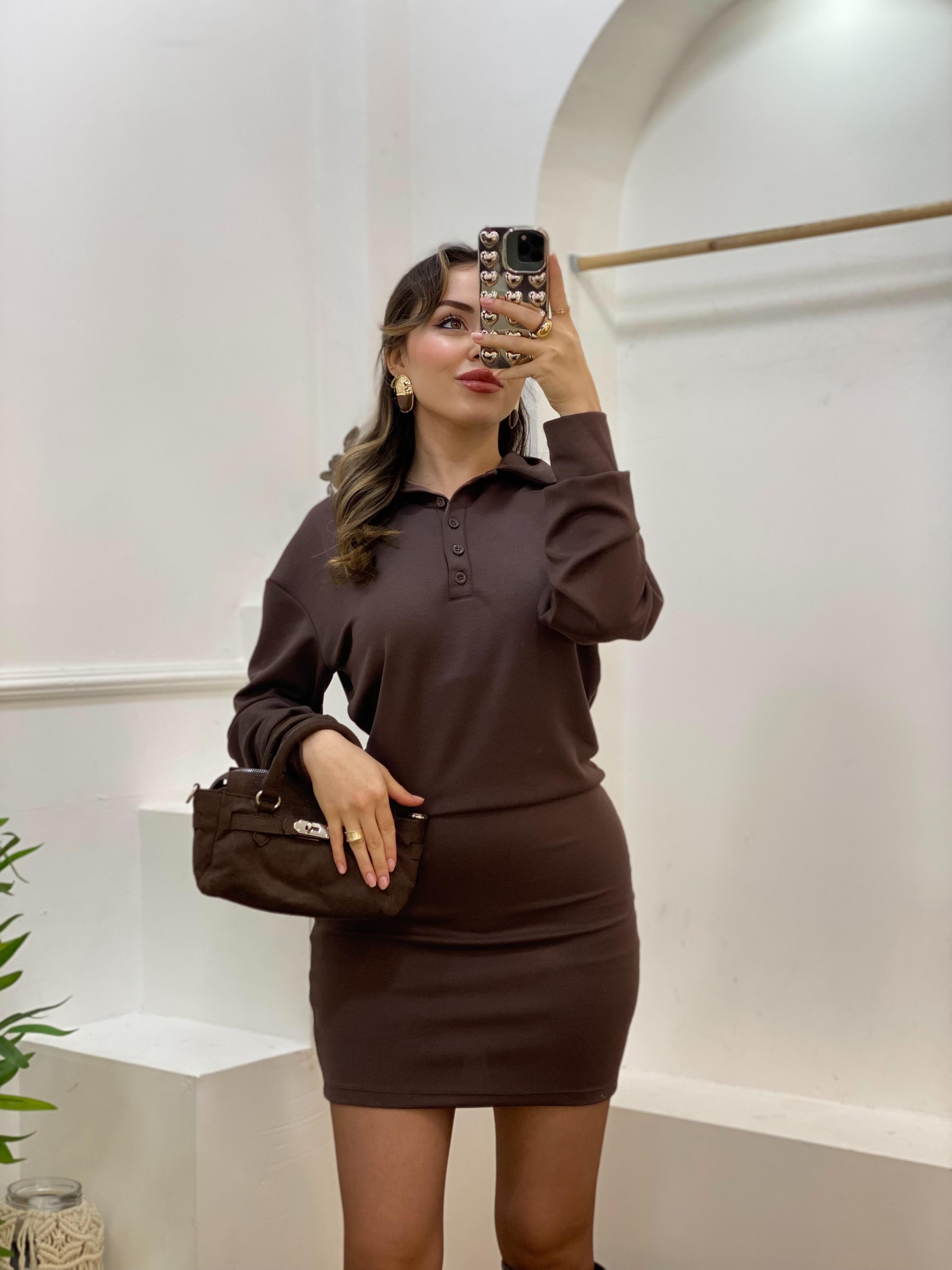 Kahve Polo Yaka Elbise