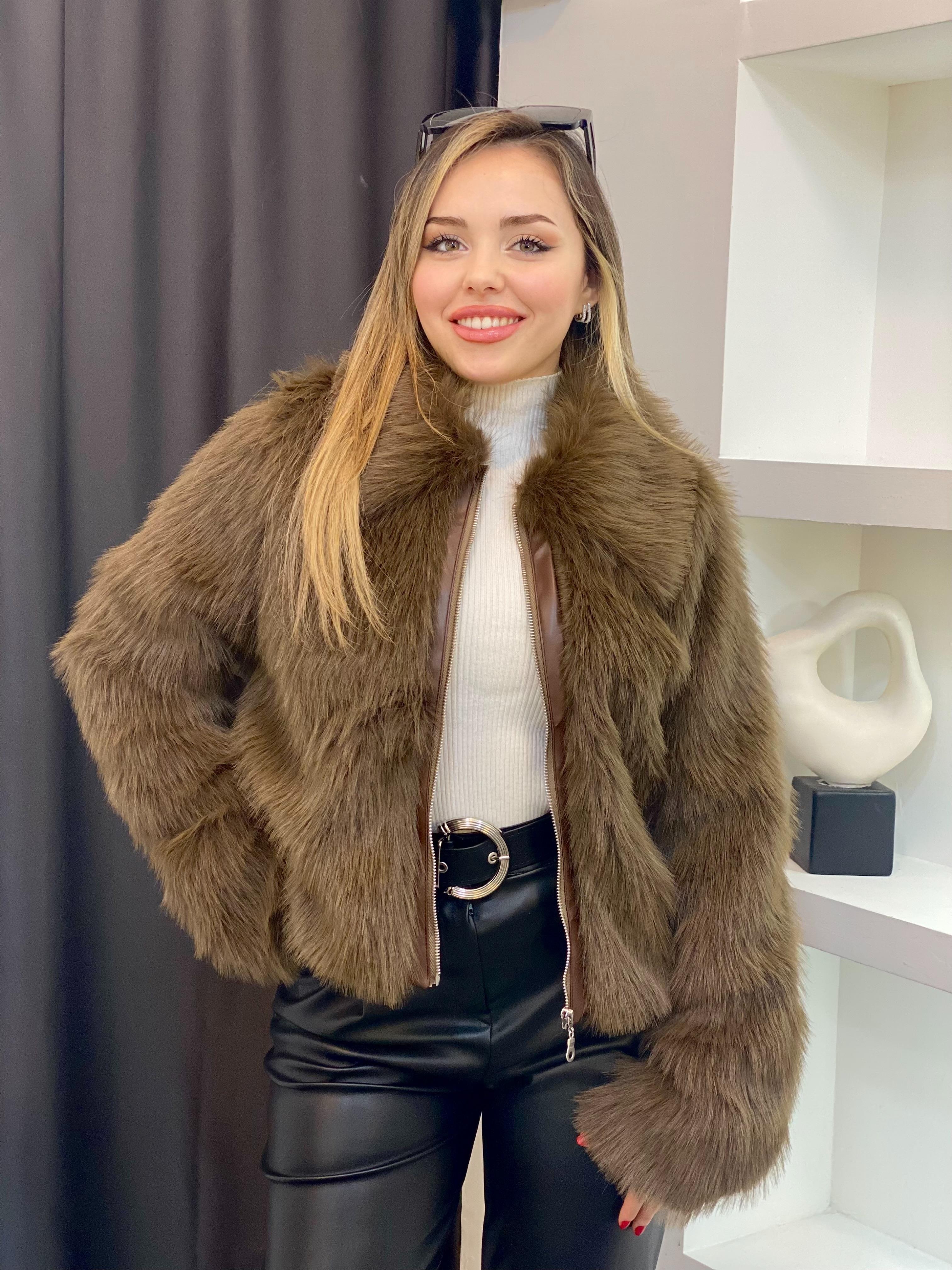 Kahve Premium Fermuarlı Kürk