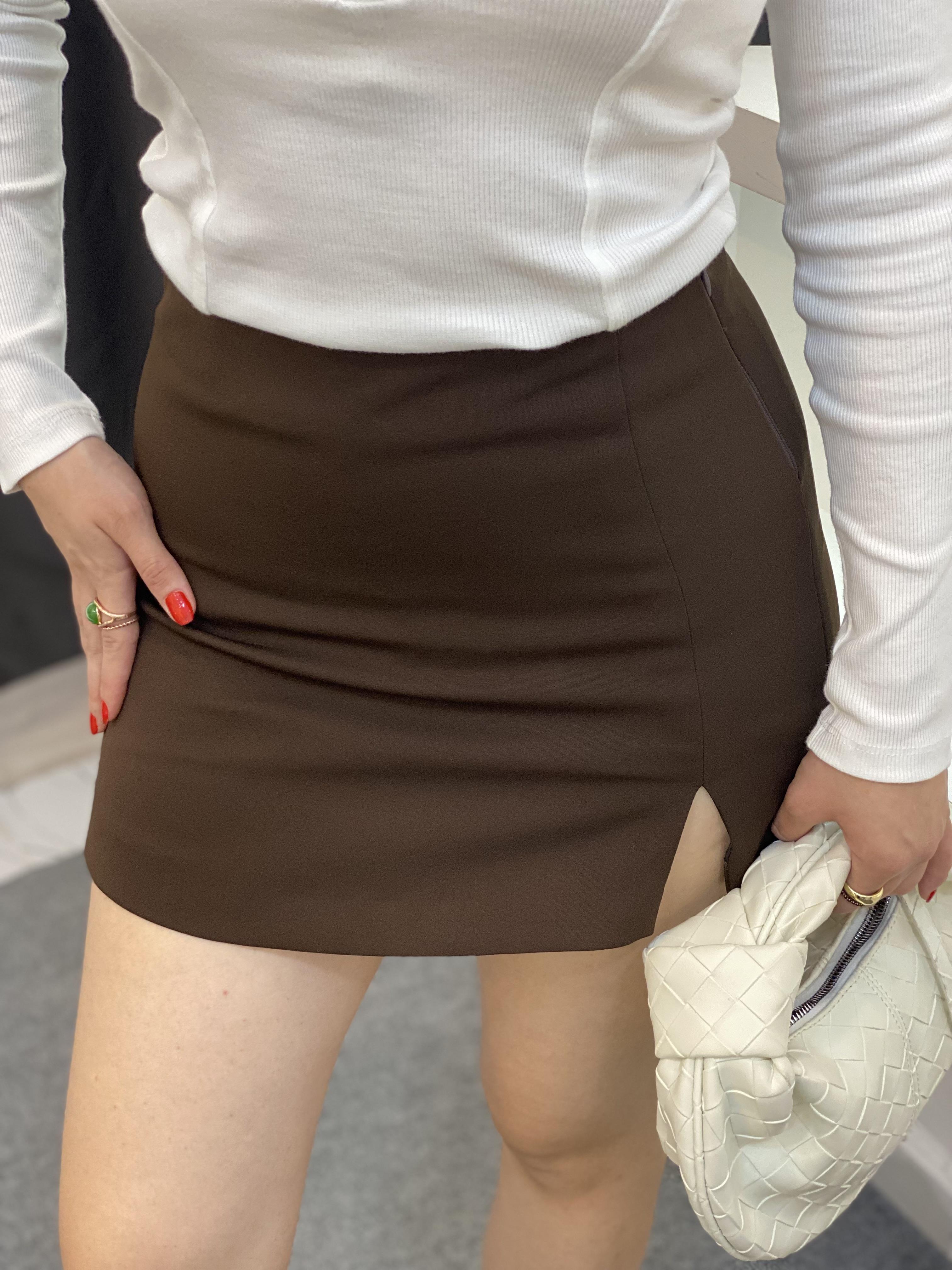 Kahve Tok Kumaş Premium Şort Etek