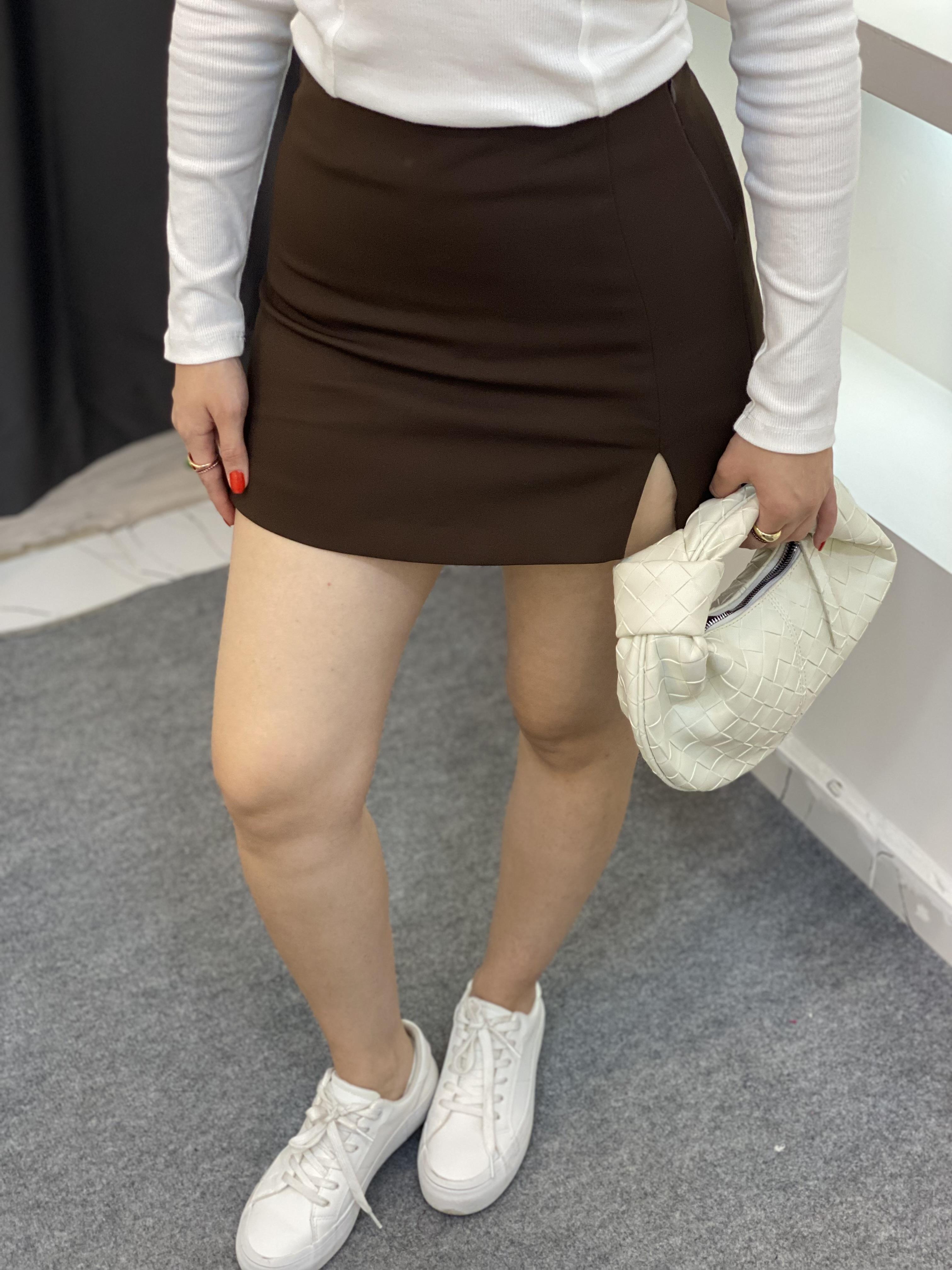 Kahve Tok Kumaş Premium Şort Etek