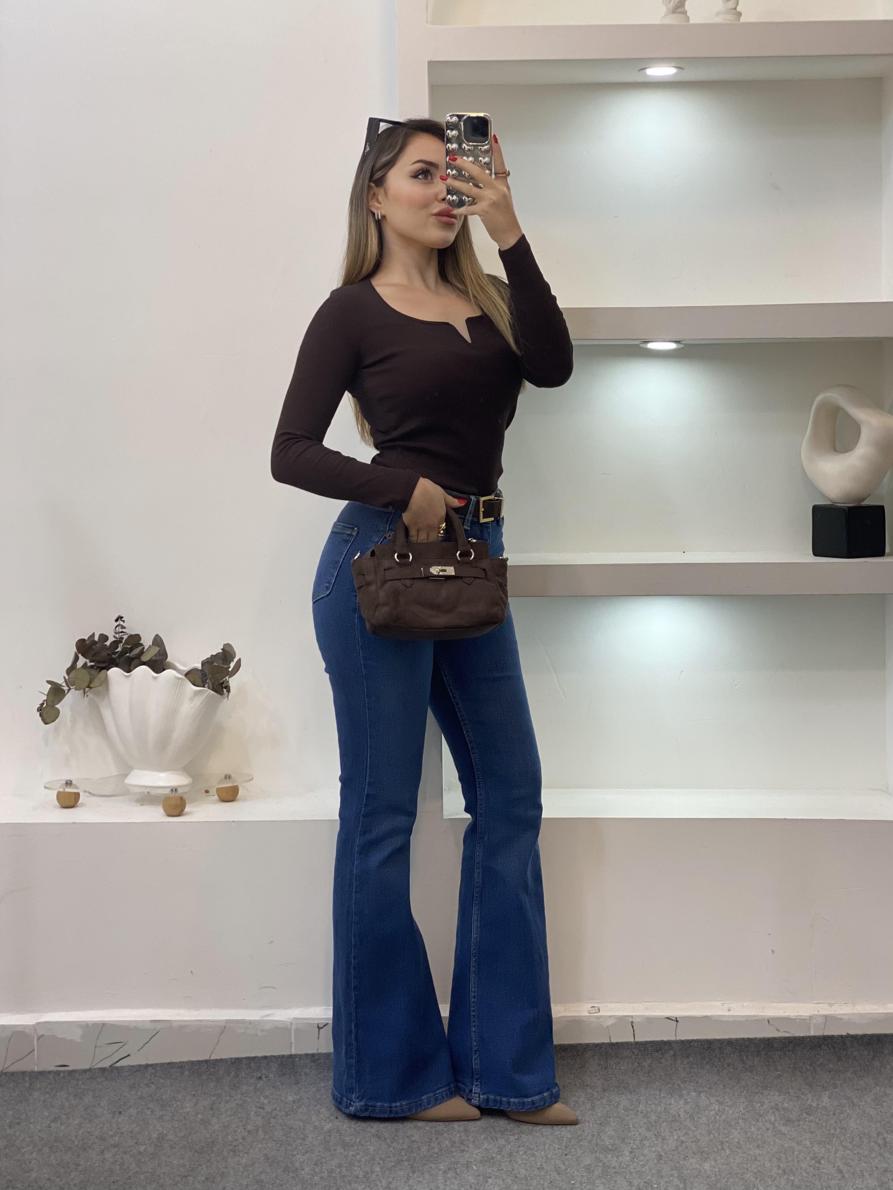 Kahve V Model Fitilli Basic Bluz