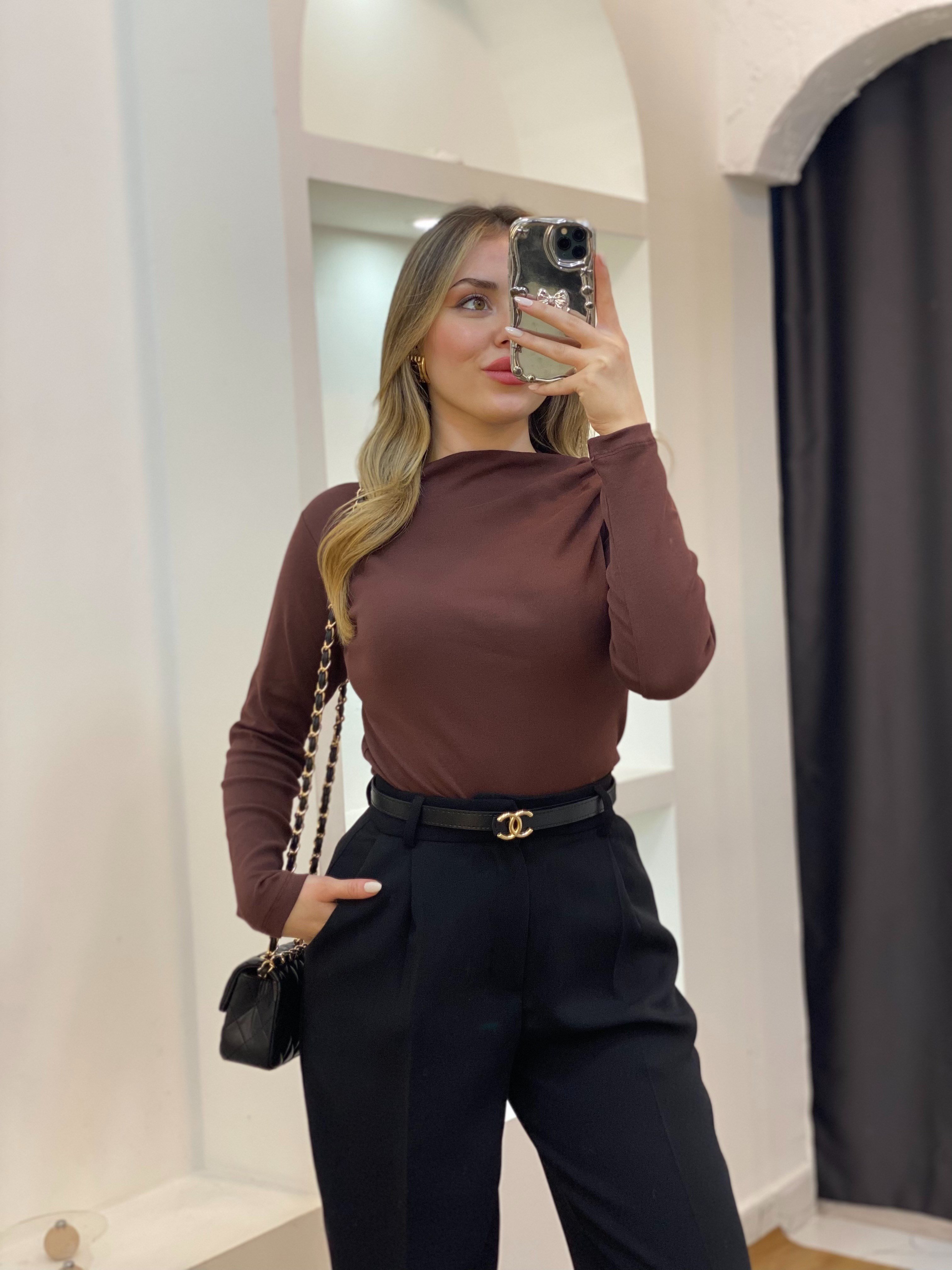 Kahve Yaka Düğümlü Body