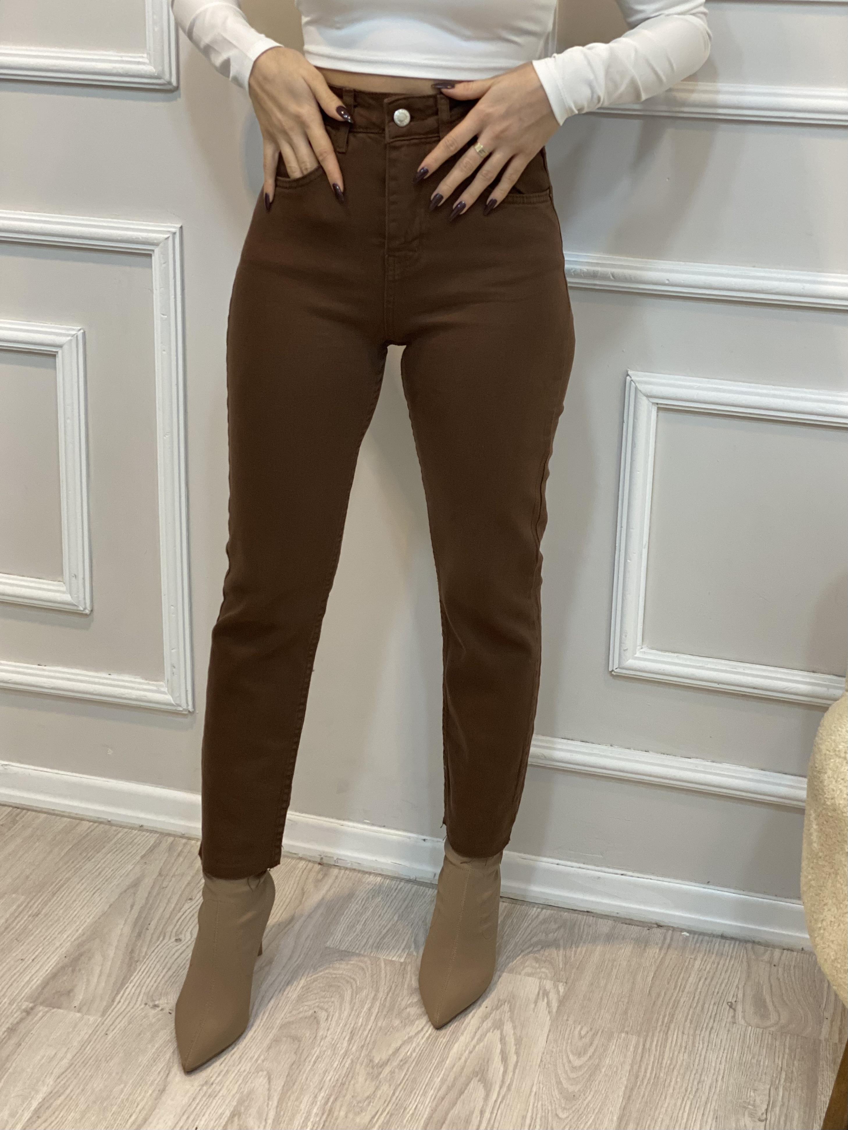Kahve Yüksek Bel Boy Fit Jean 