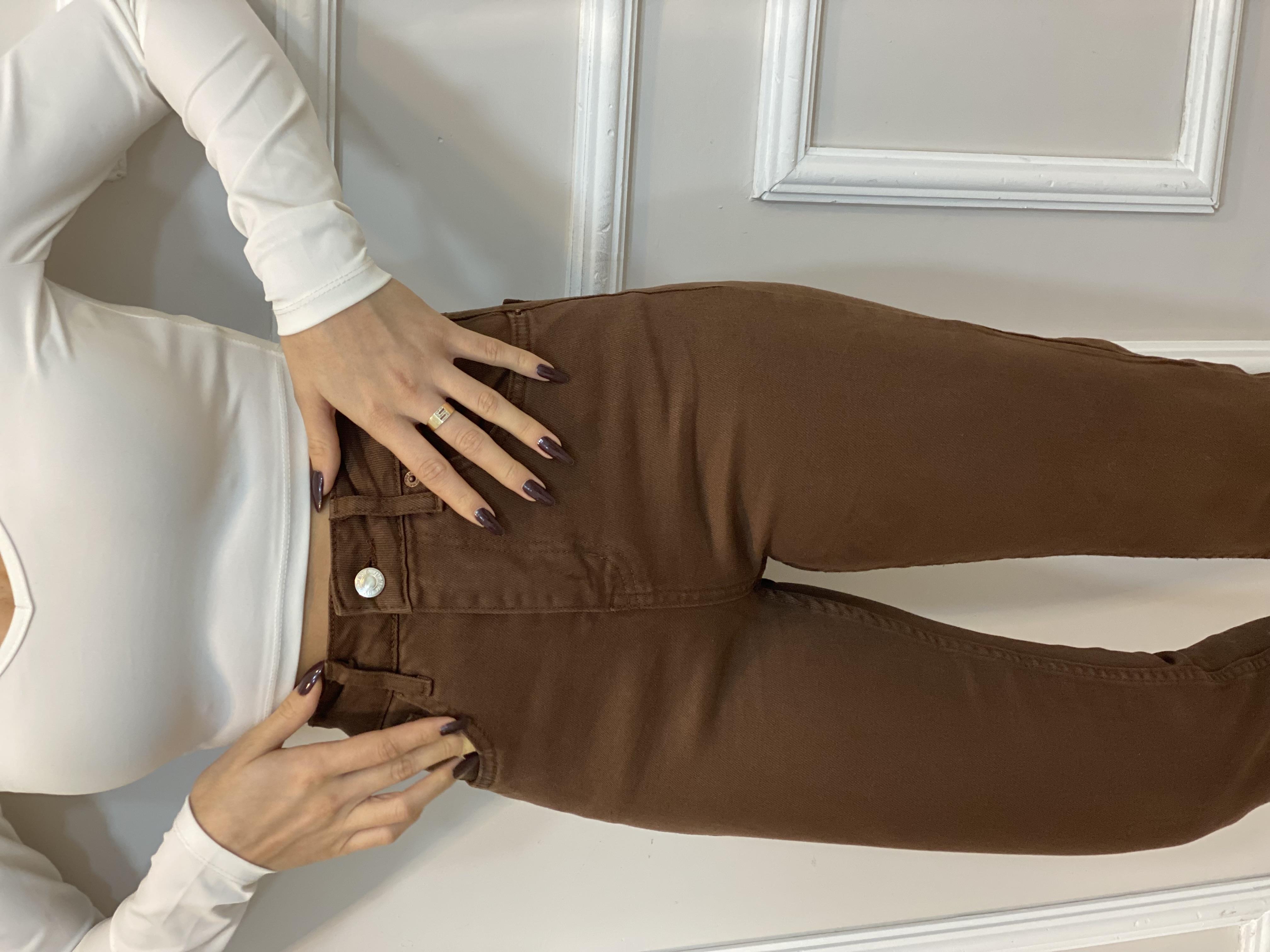 Kahve Yüksek Bel Boy Fit Jean 