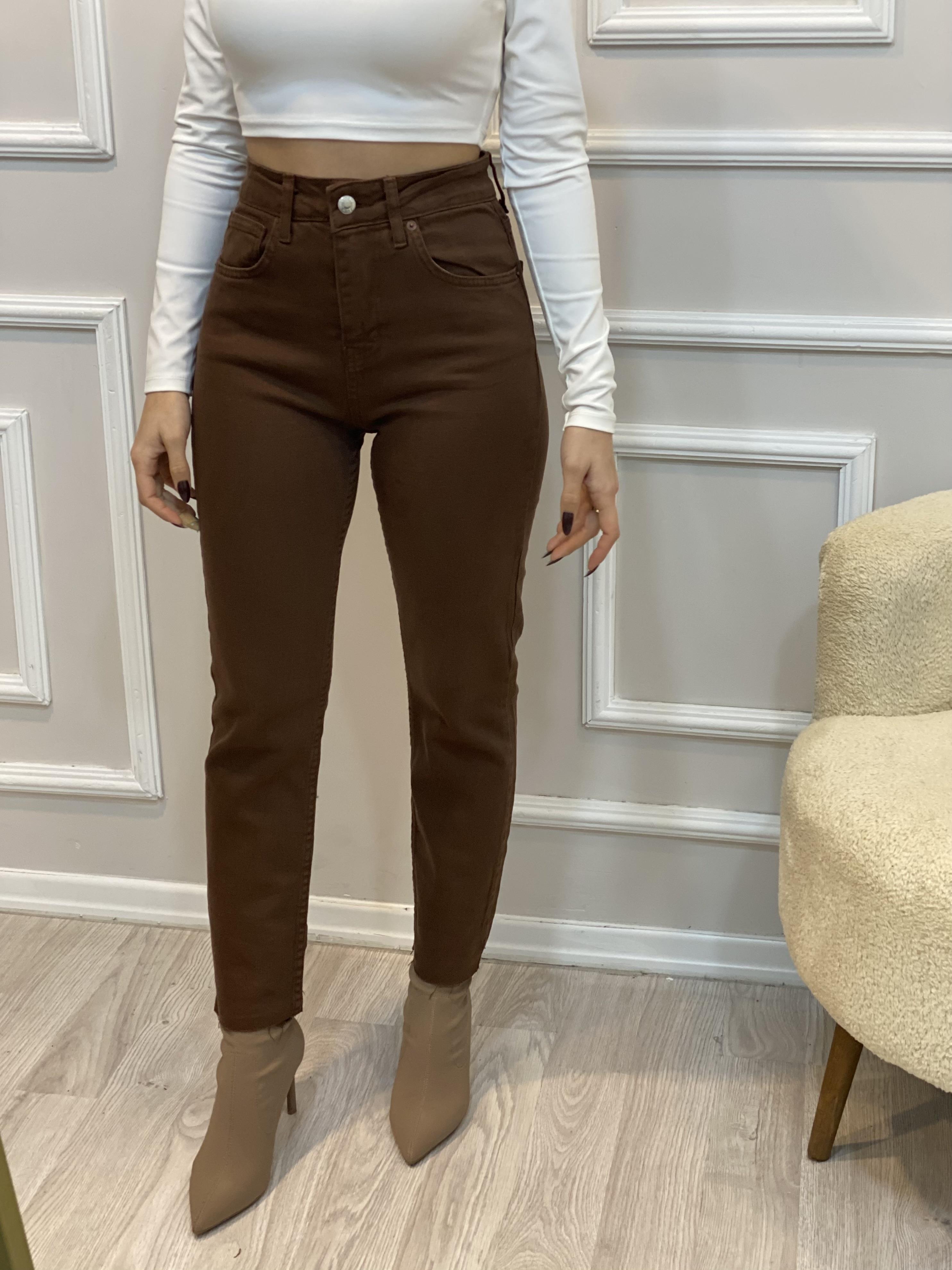Kahve Yüksek Bel Boy Fit Jean 