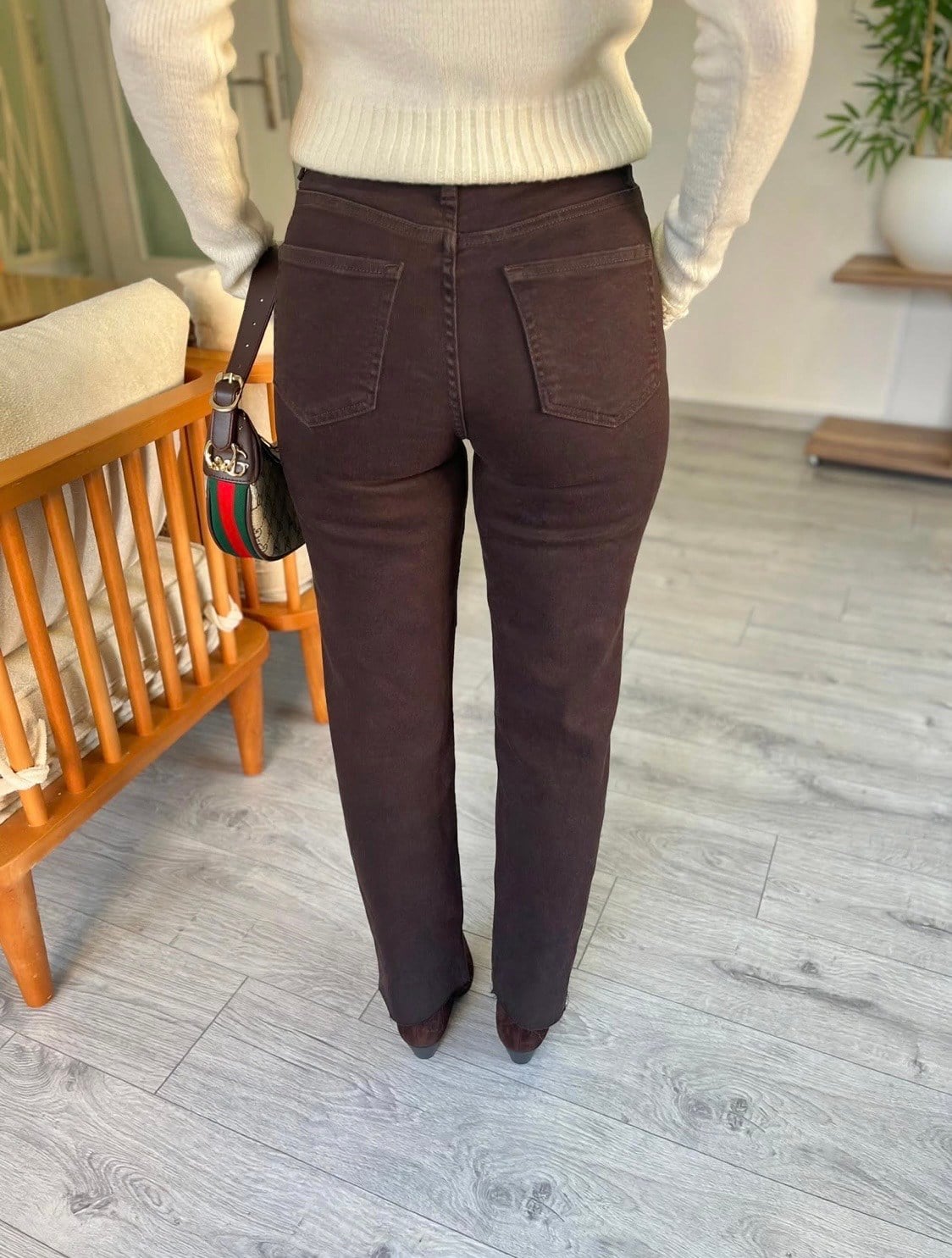 Kahve Yüksek Bel Boyfit Jean