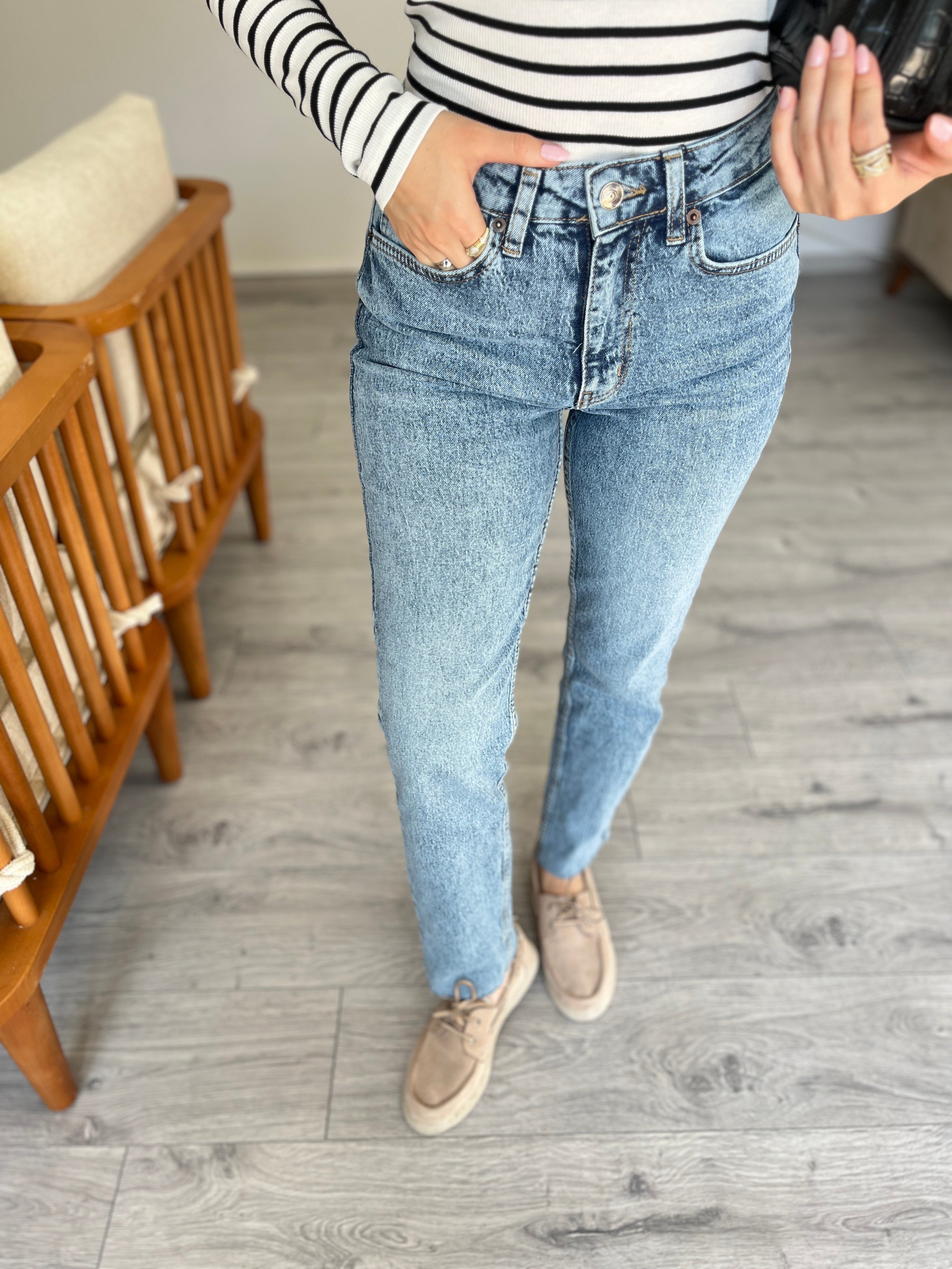 Kar Yıkama Yüksek Bel Boyfit Jean