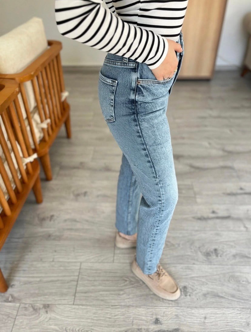 Kar Yıkama Yüksek Bel Boyfit Jean