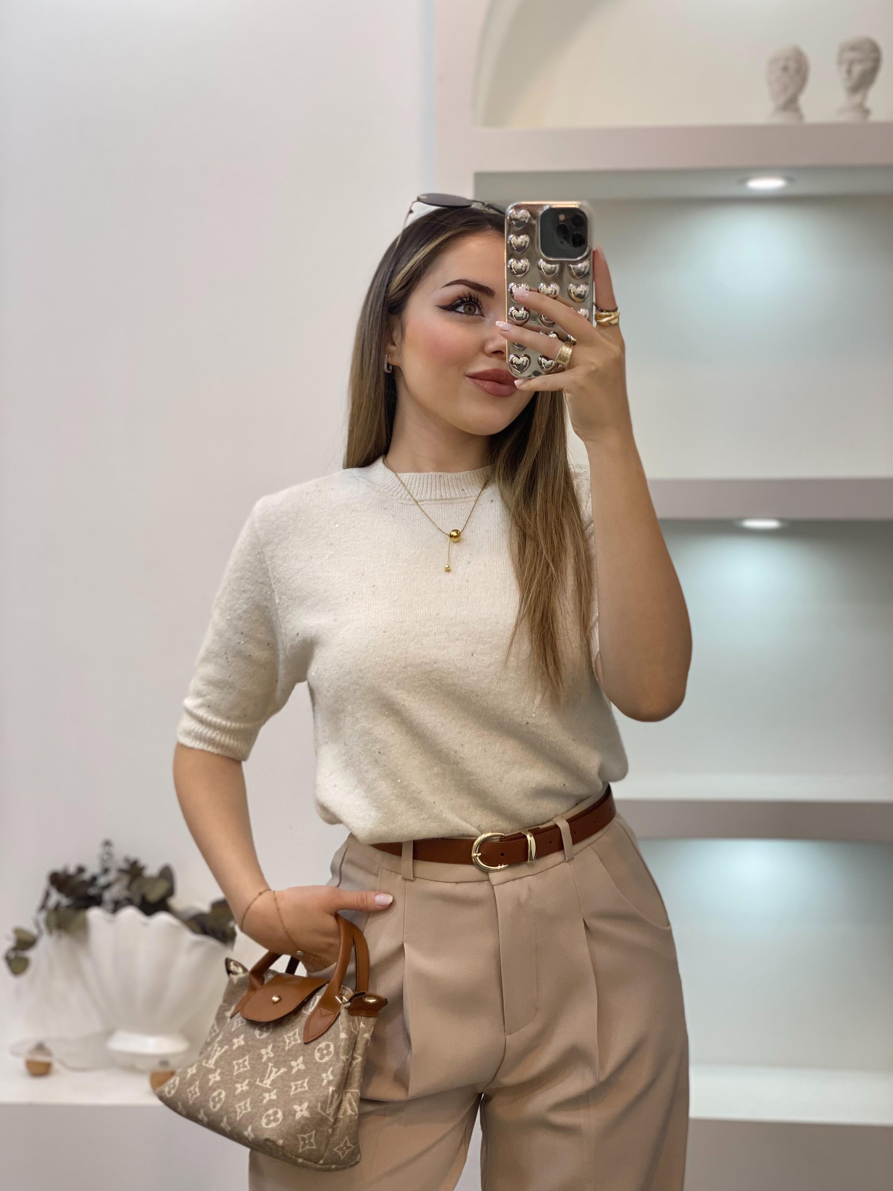 Kırık Beyaz Pul Detay Triko Kazak