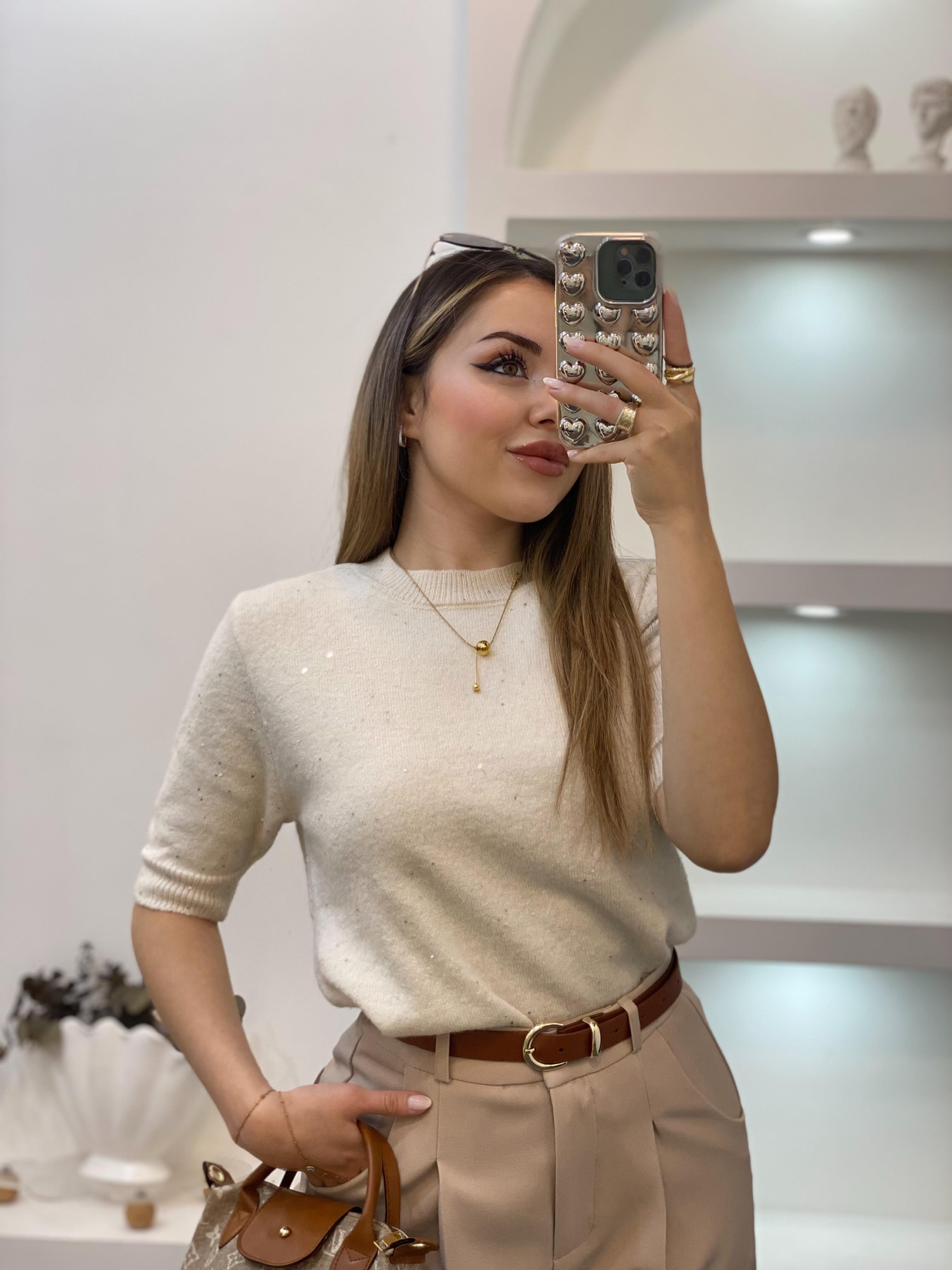 Kırık Beyaz Pul Detay Triko Kazak