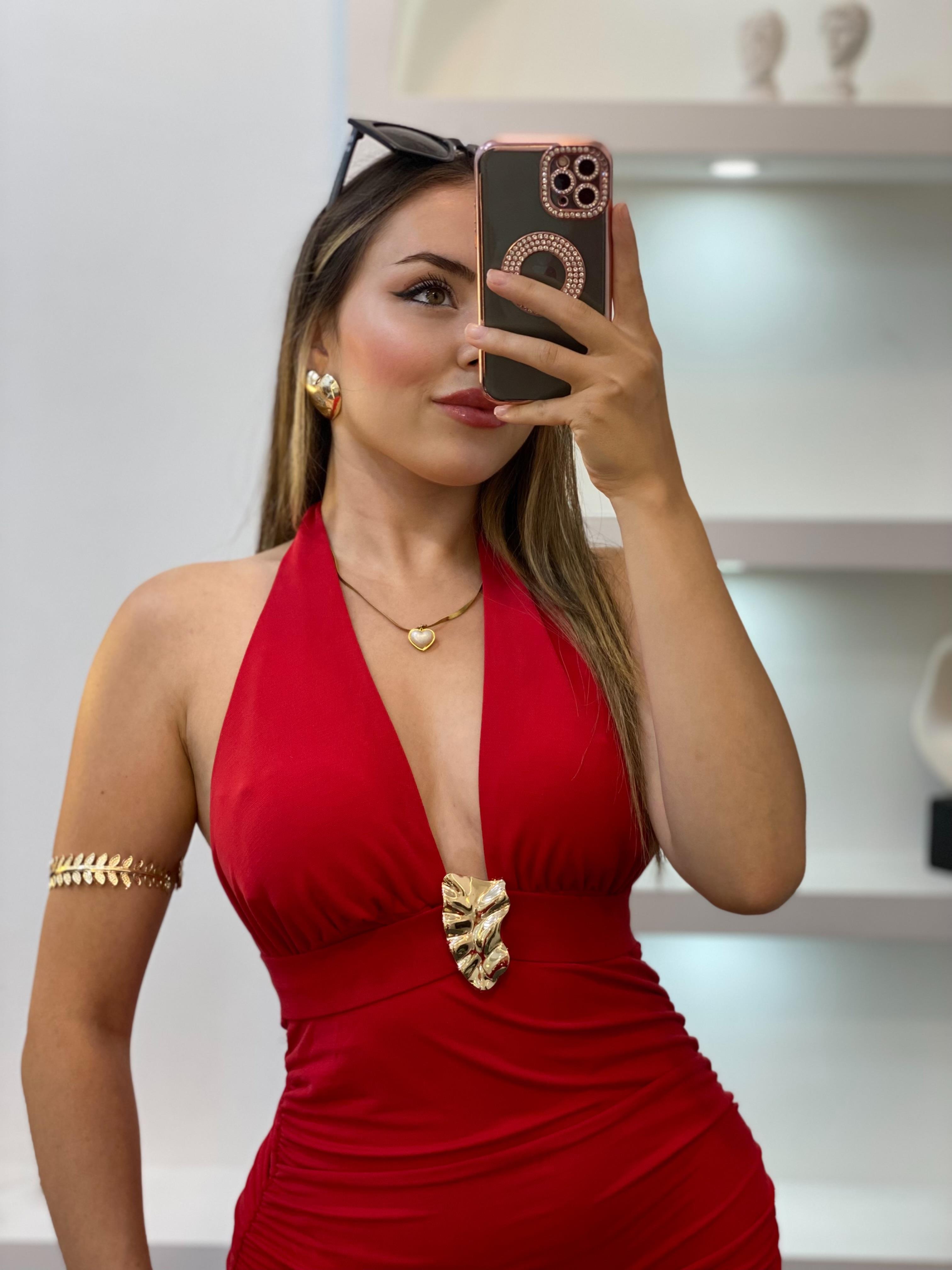Kırmızı Premium Kalite Sırt Dekolteli Elbise
