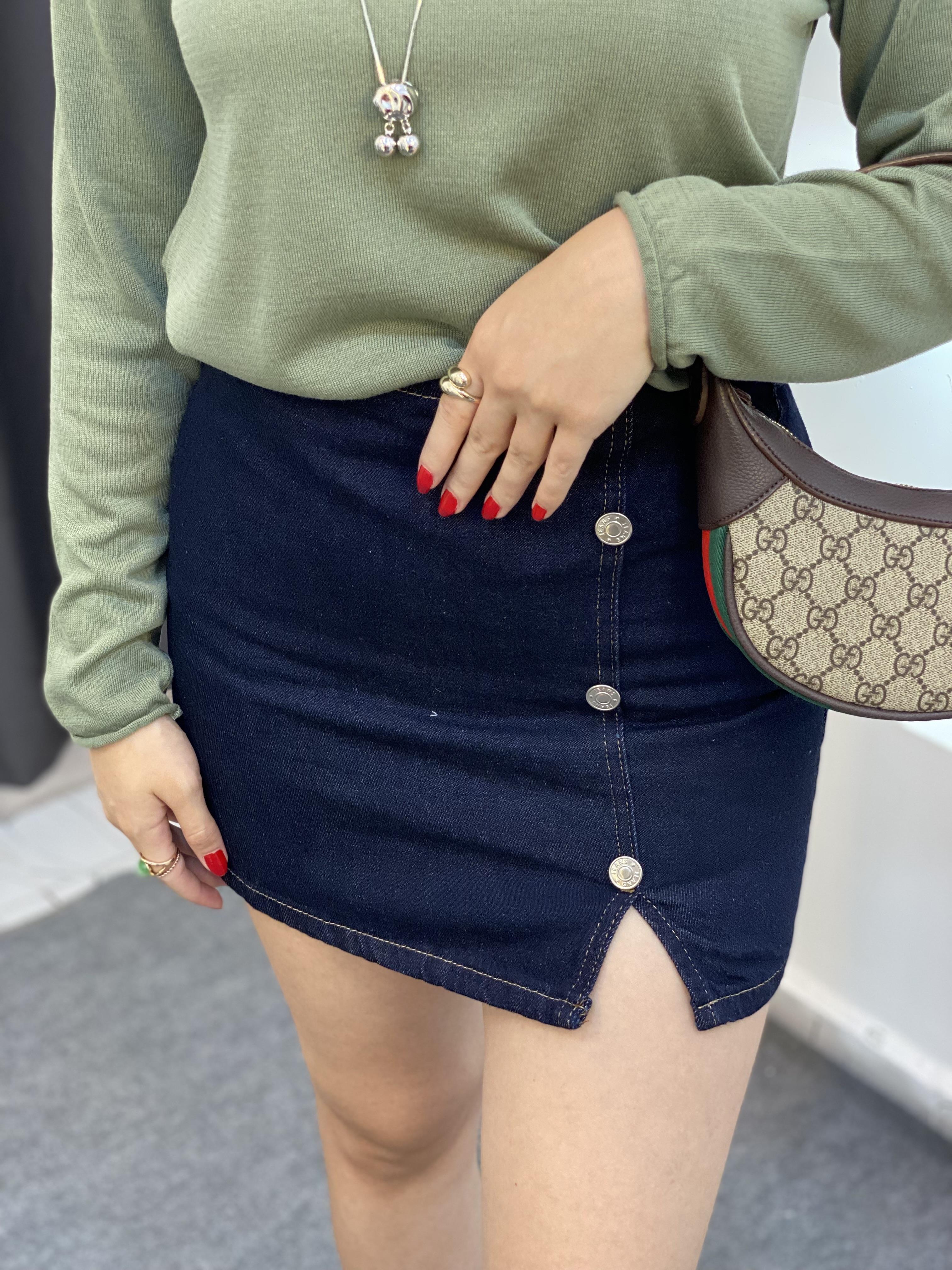 Koyu Lacivert Jean Etek