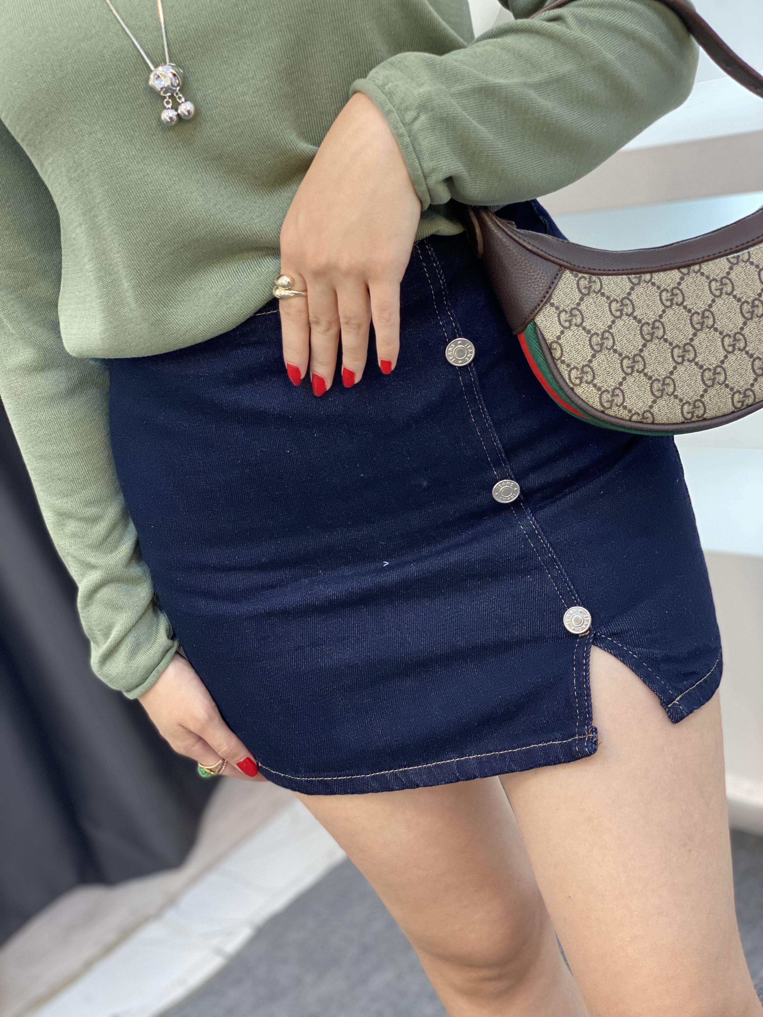 Koyu Lacivert Jean Etek