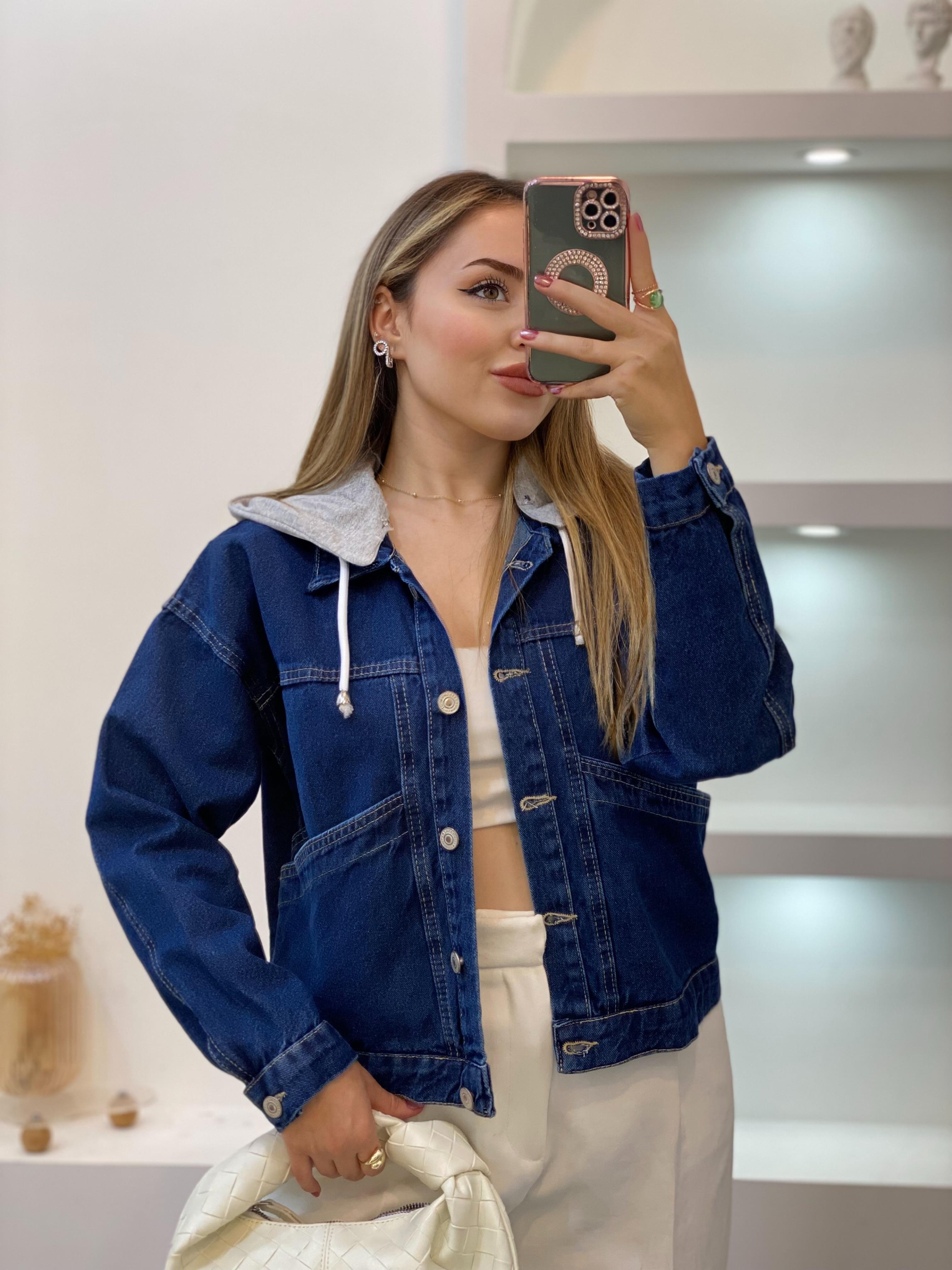 Lacivert Kapşonlu Spor Kot Ceket