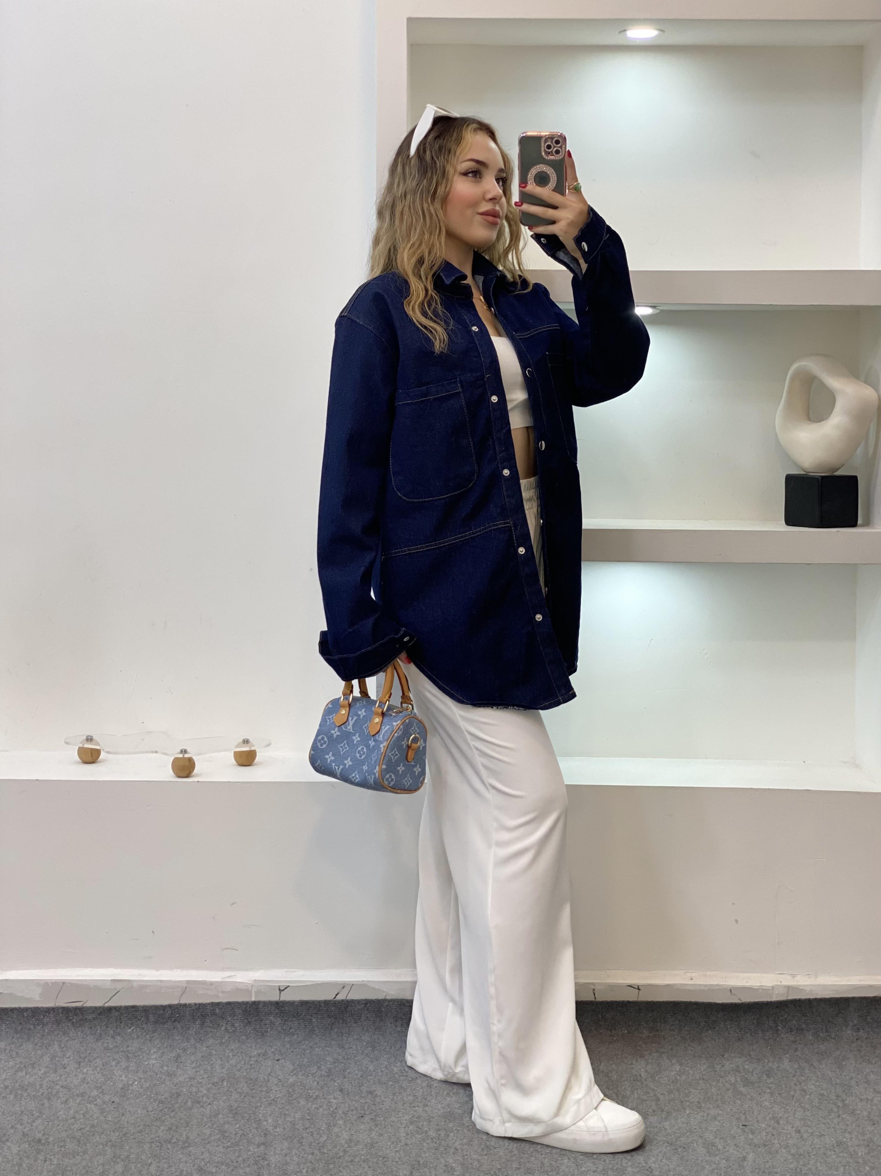 Lacivert Önü Cepli Model Kot Ceket 