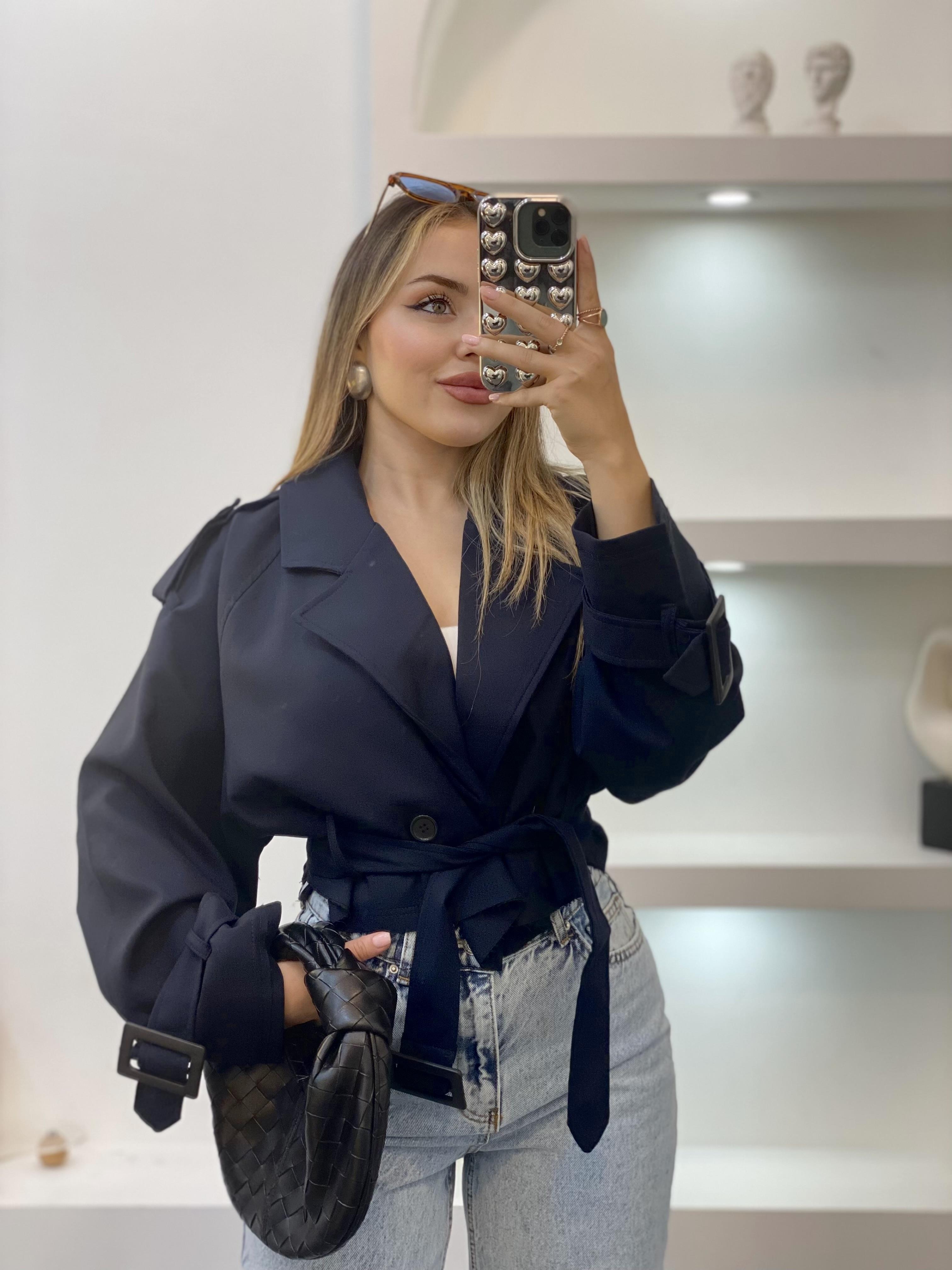 Lacivert Premium Seri Kuşaklı Trenç