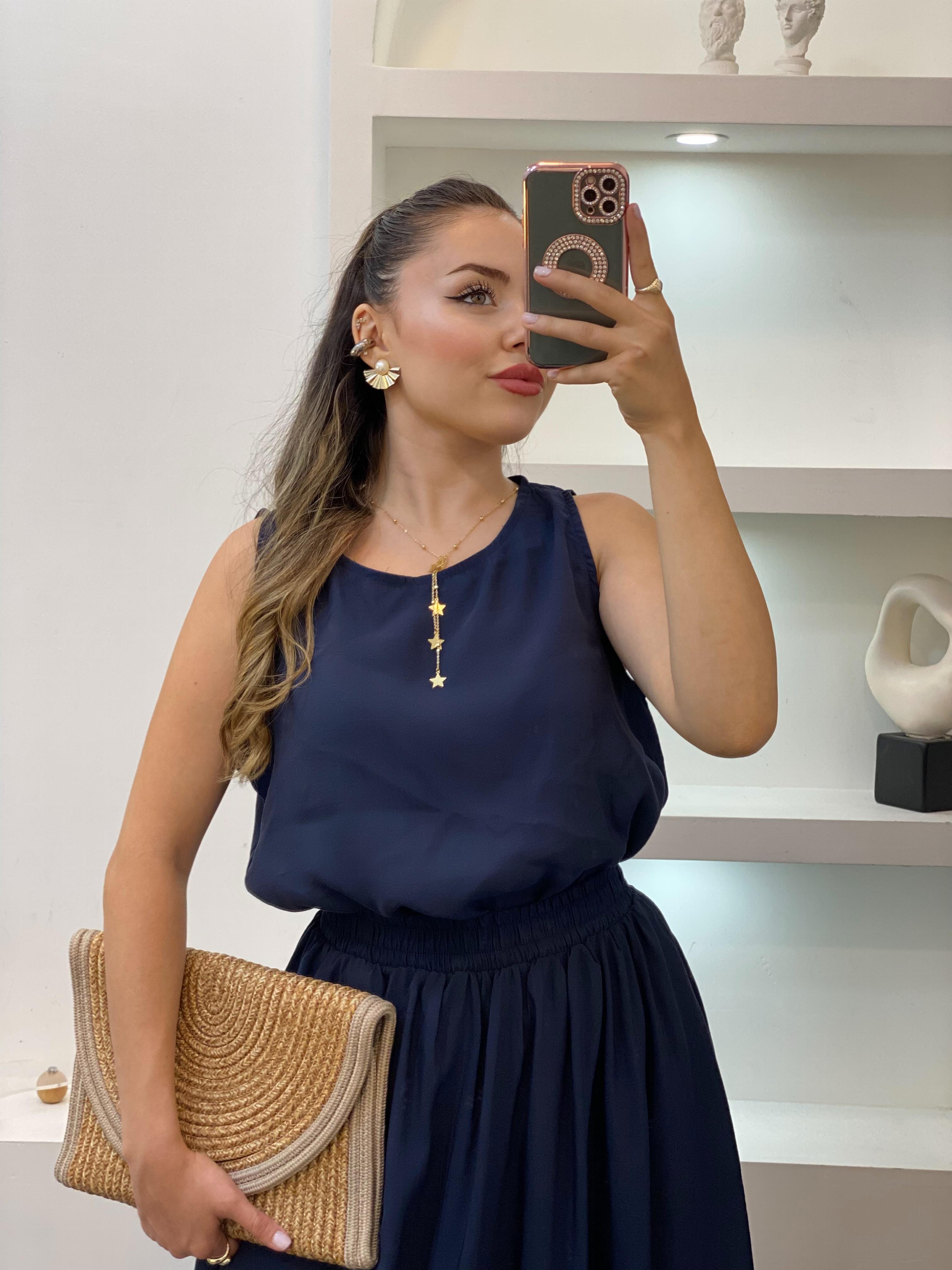 Lacivert Tensel Bluz Etek Takım