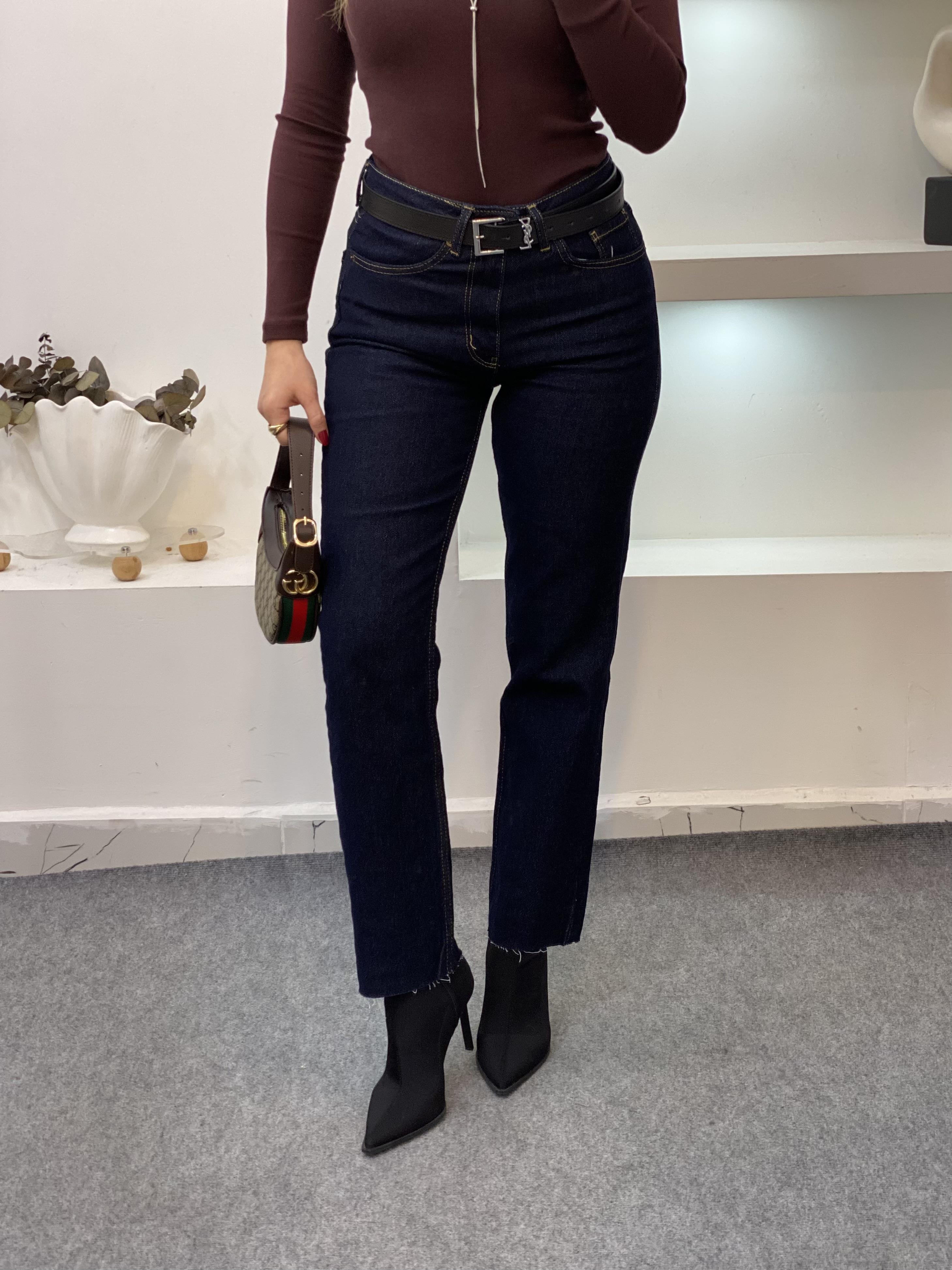 Lacivert Yüksek Bel Boyfit Jean