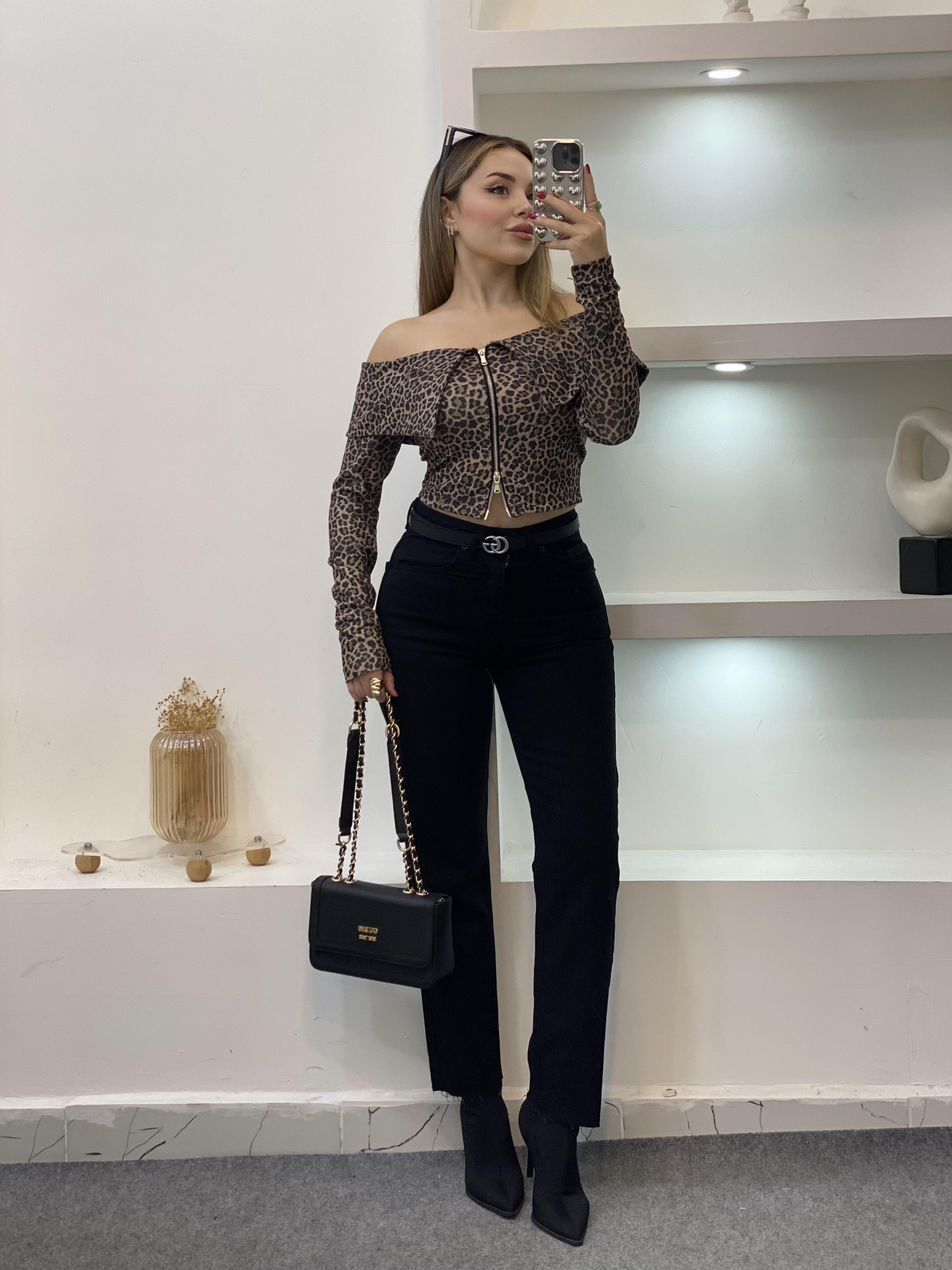 Leo Desen Fermuarlı Bluz