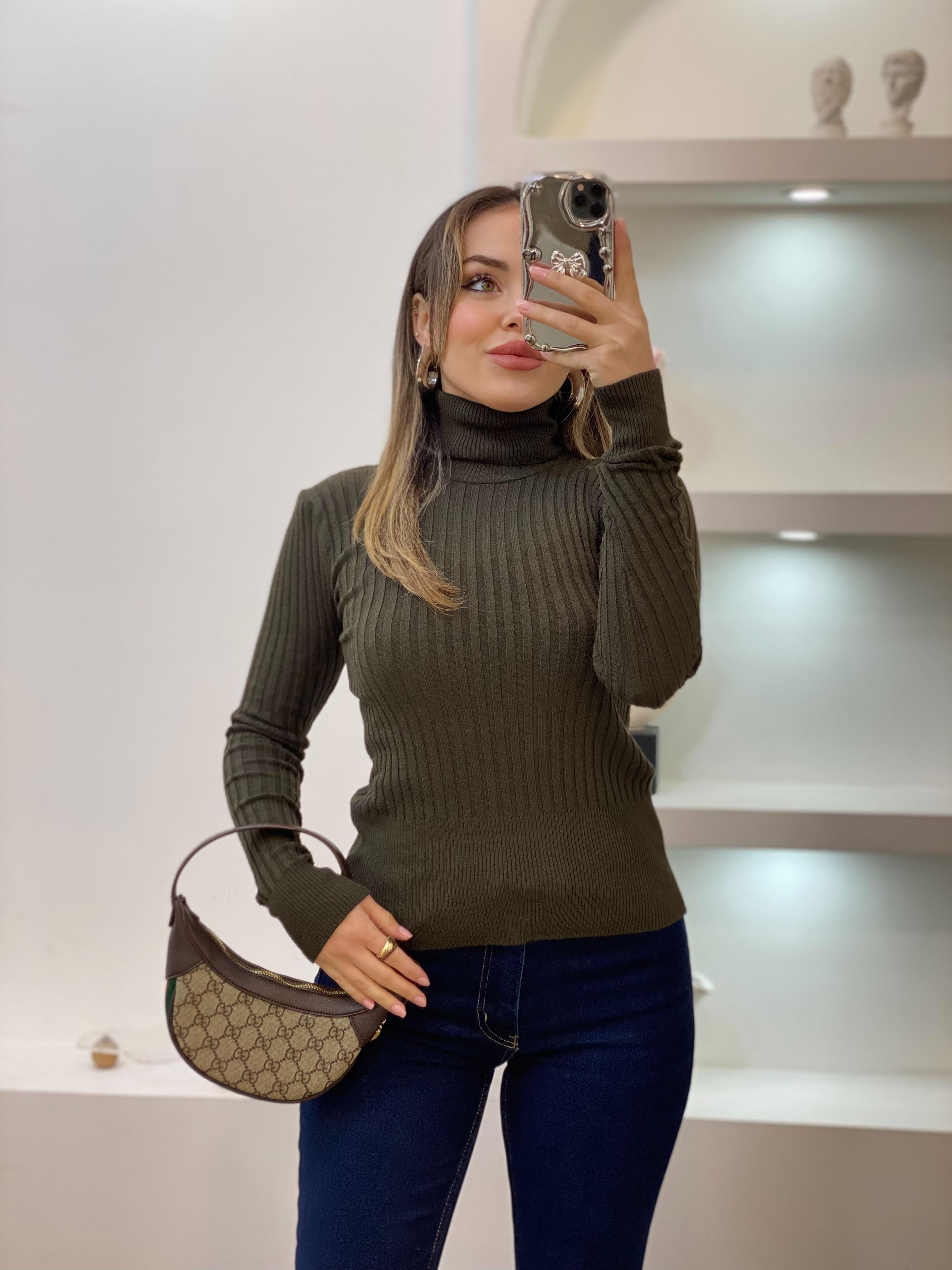 Lüx Kalite Haki Renk Balıkçı Yaka Triko