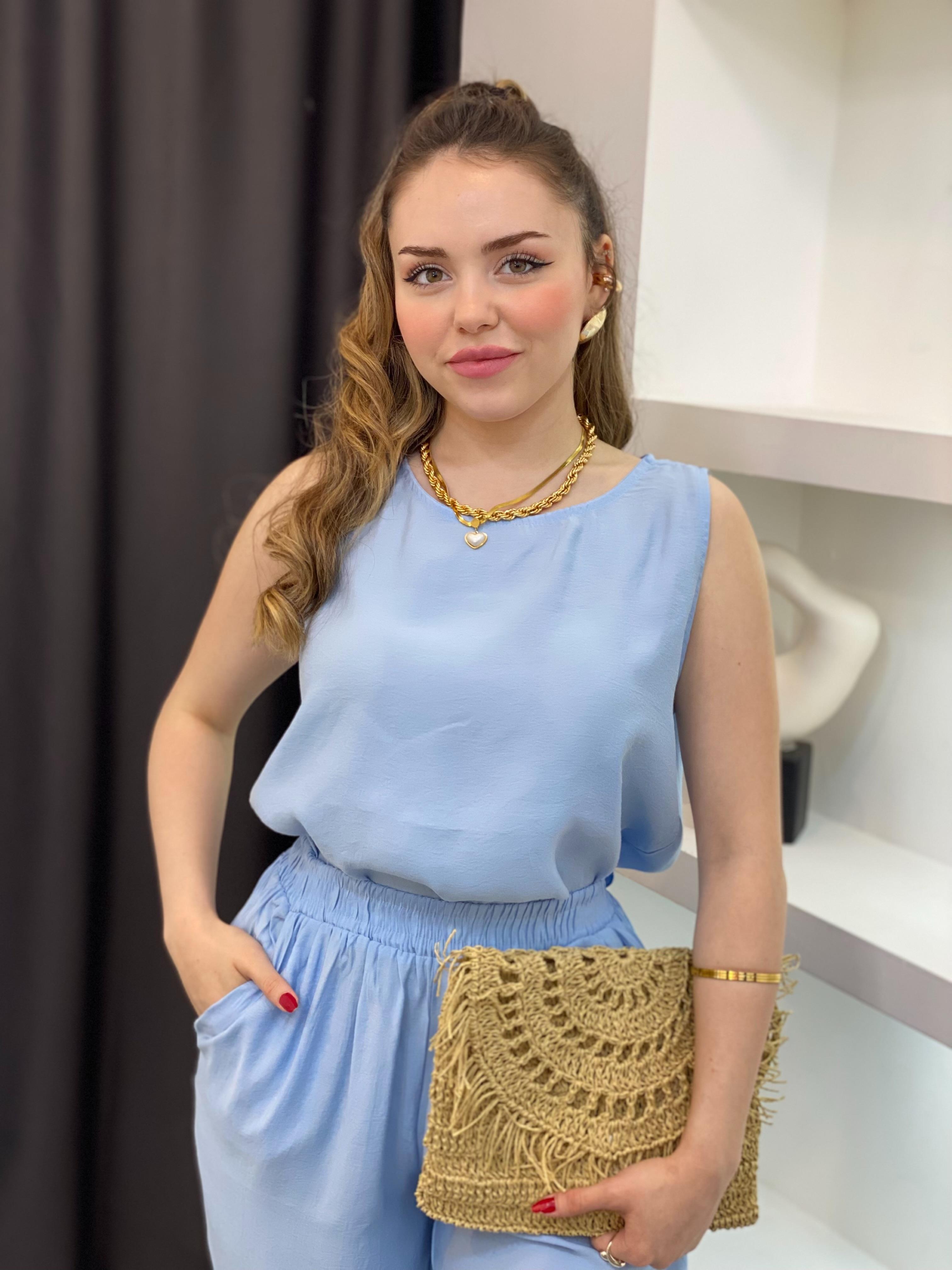 Mavi Bluz Pantolon Tensel Takım