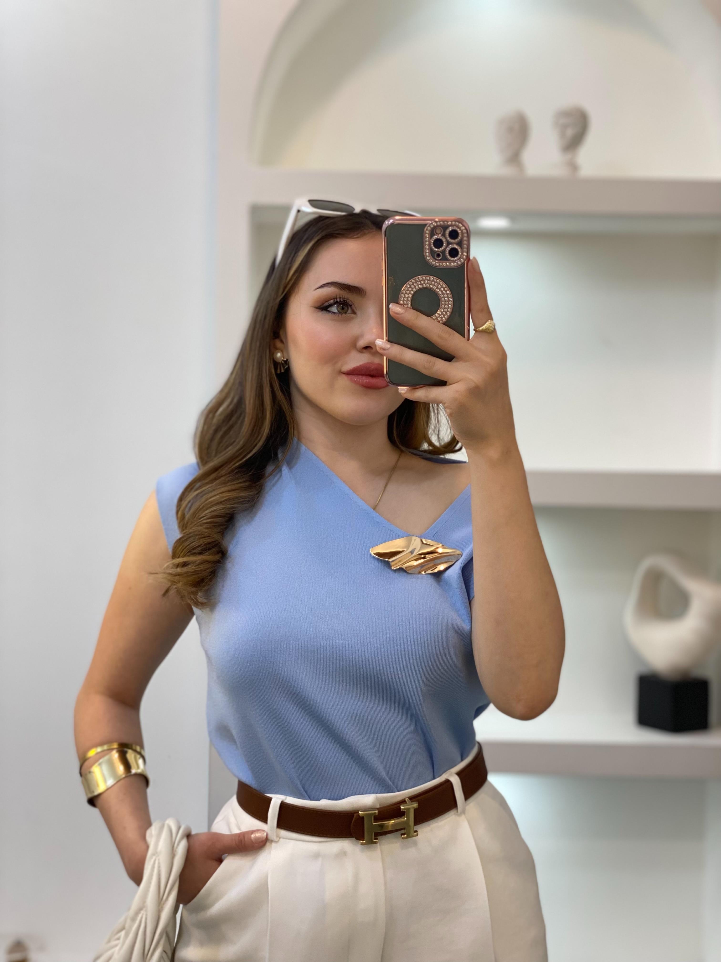 Mavi Gold Toka Detaylı Triko Bluz