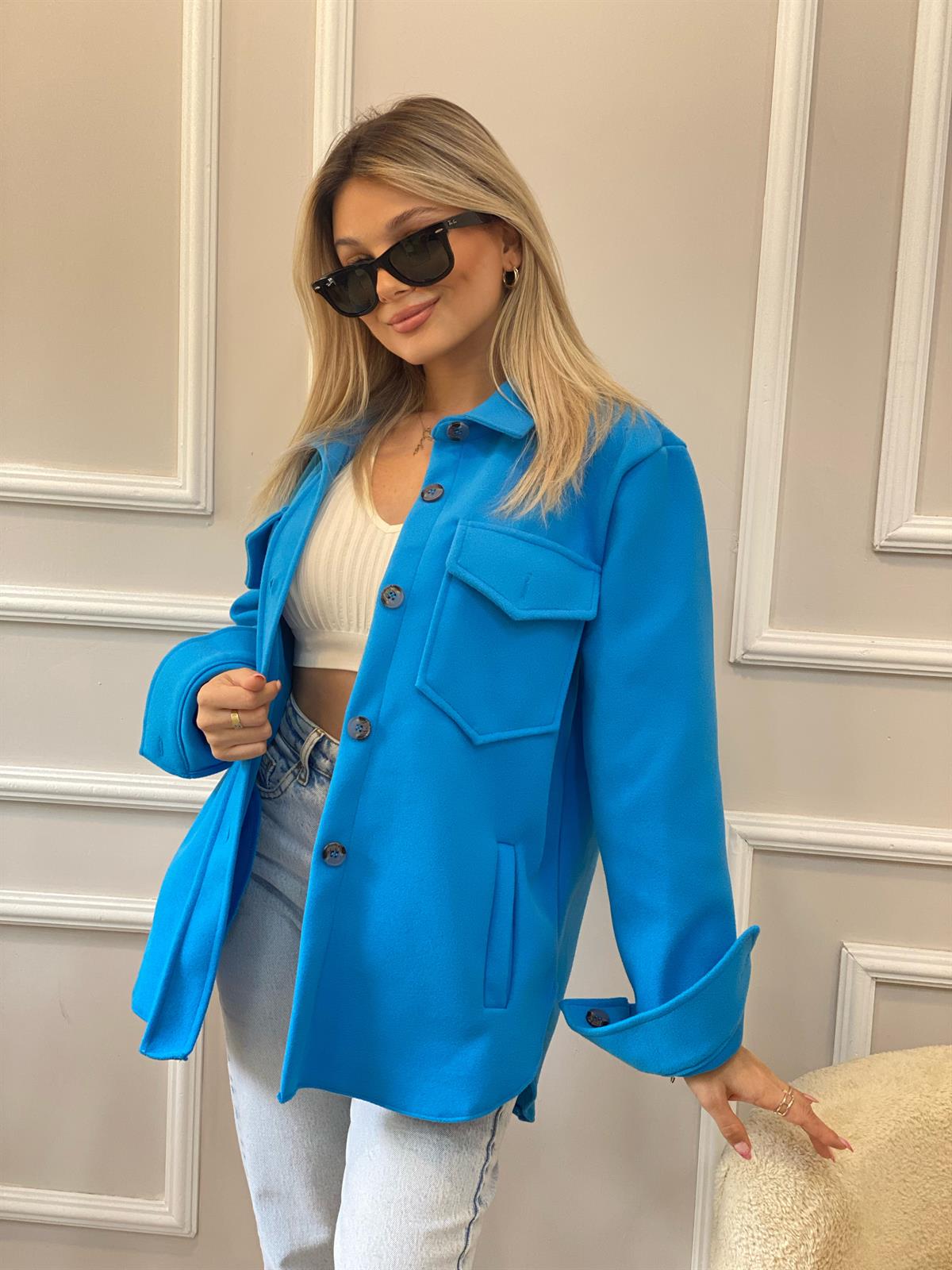 Mavi Kaşe Gömlek Ceket 