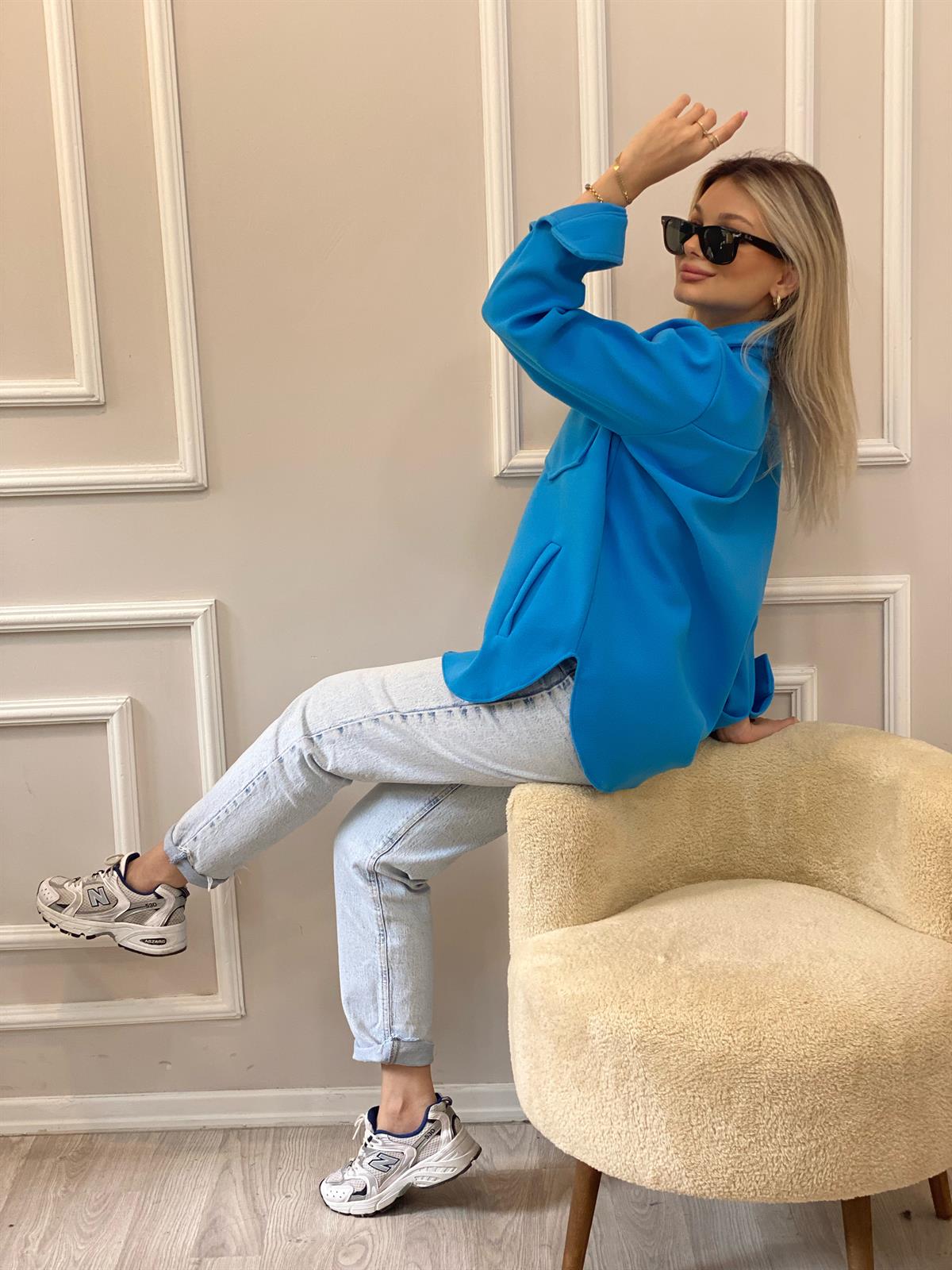 Mavi Kaşe Gömlek Ceket 