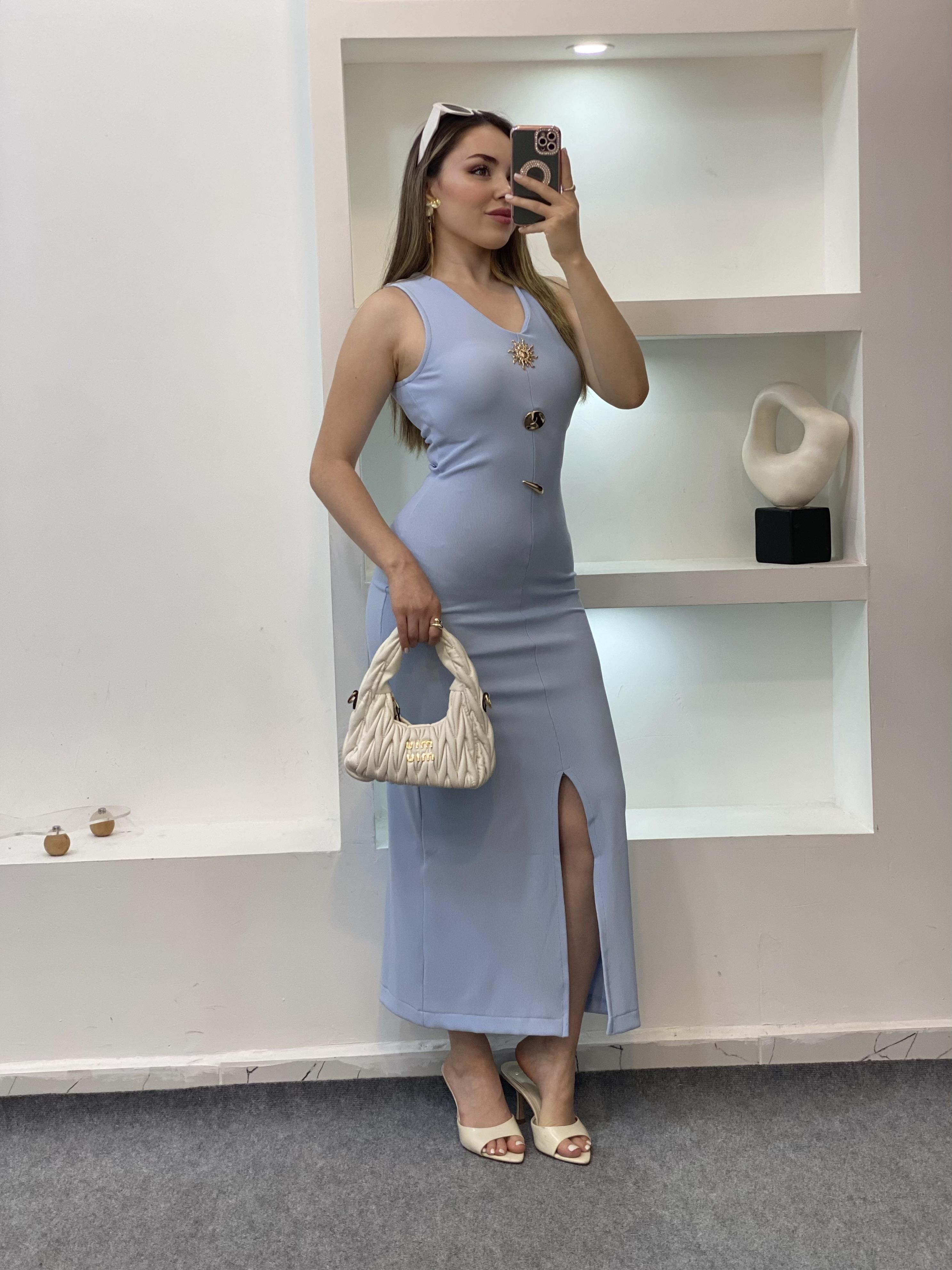 Mavi Likralı Güneş Elbise