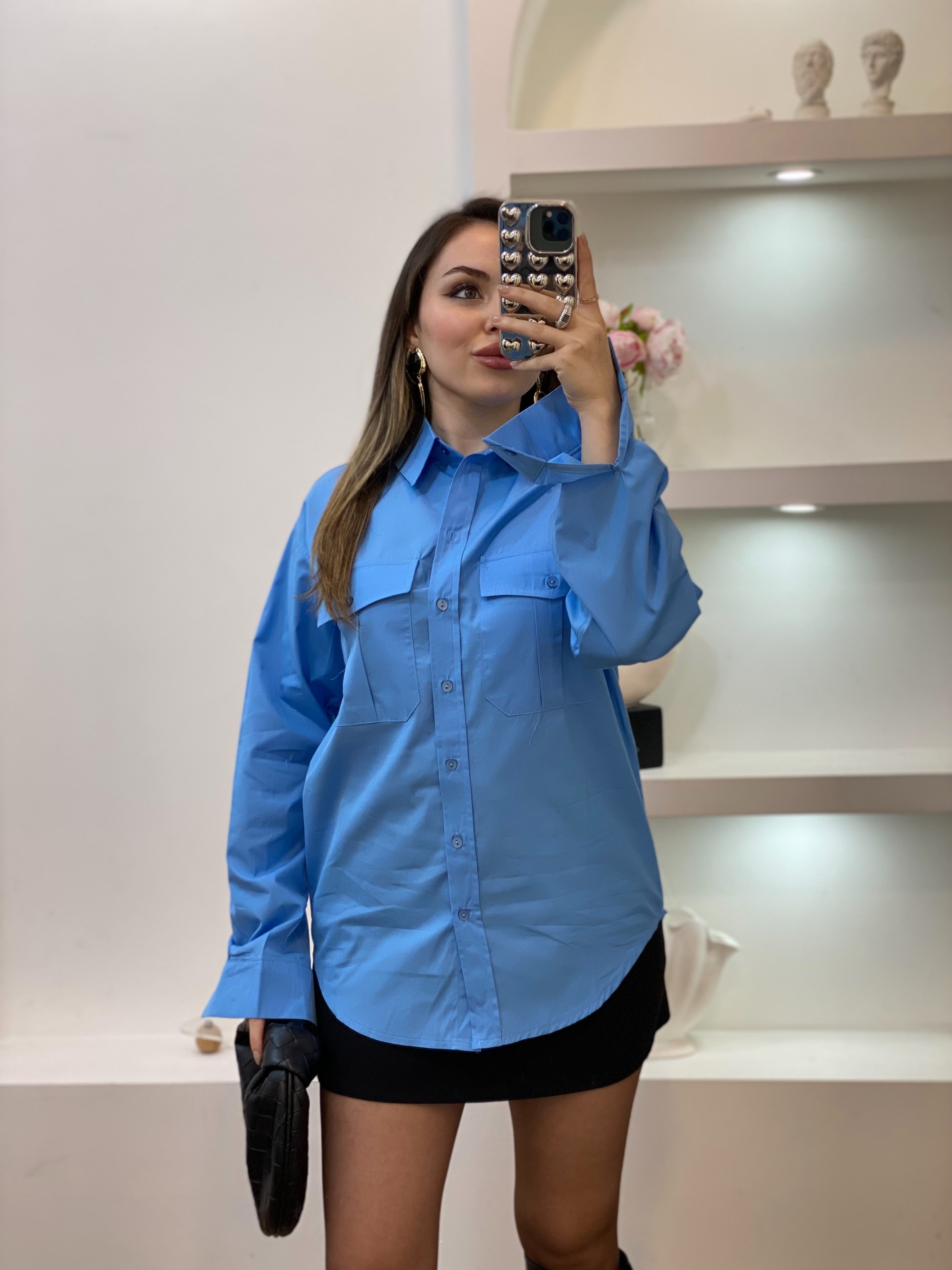 Mavi Premium Kalite Fularlı Gömlek 