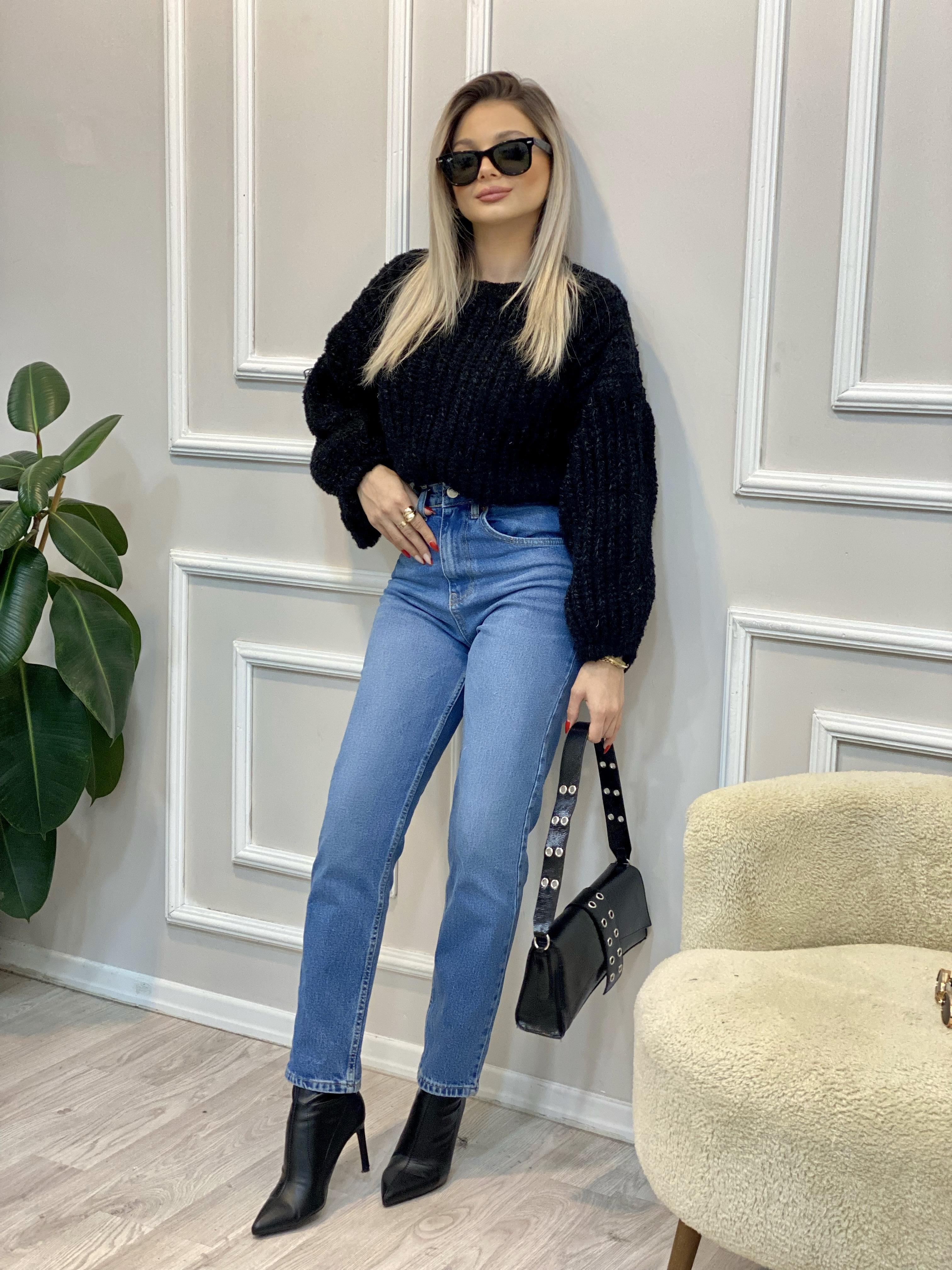 Mavi Tırnaklı Yüksek Bel Boy Fit Jean 