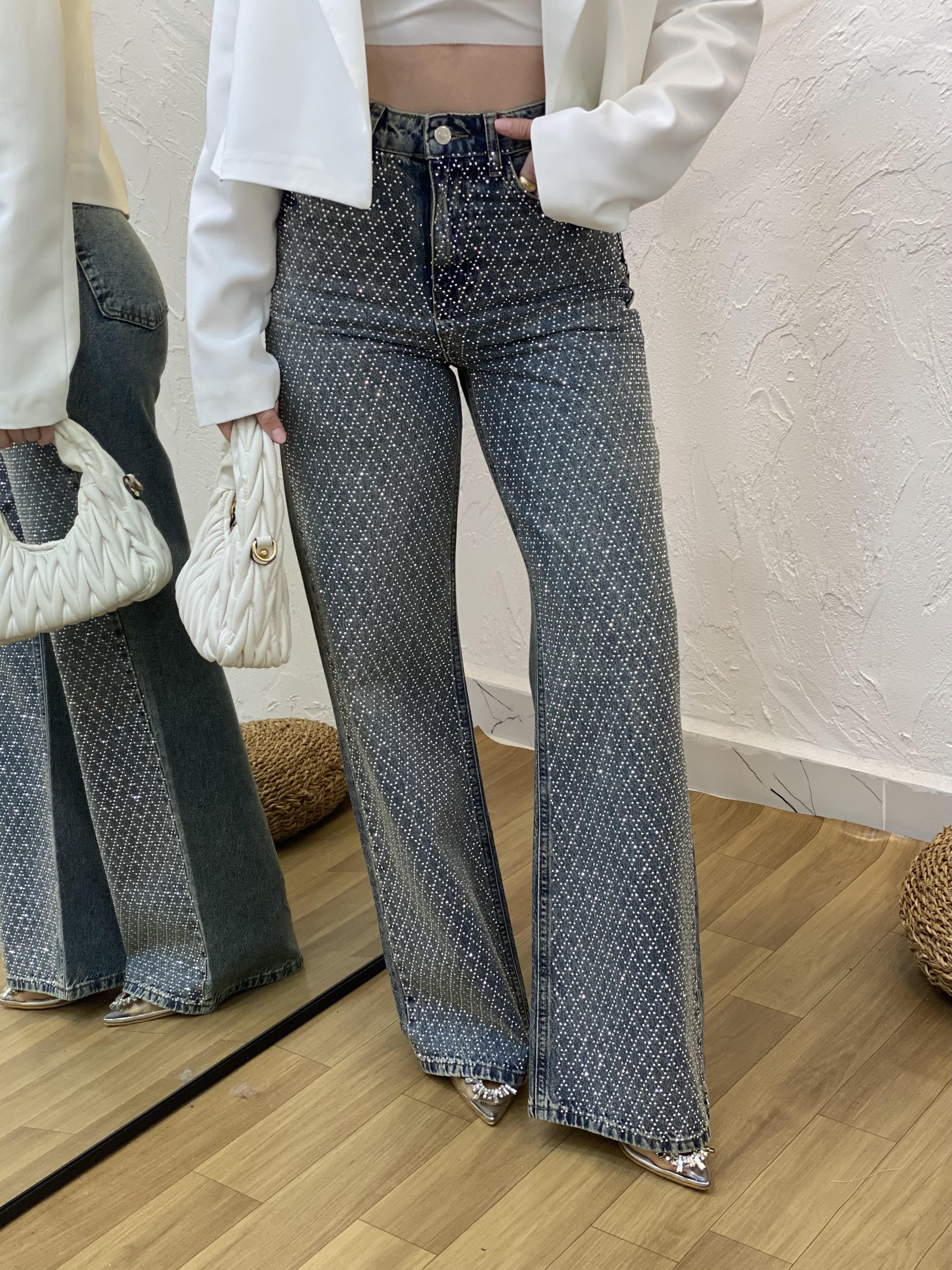 Mng Parıltılı Taşlı Yüksek Bel Jean