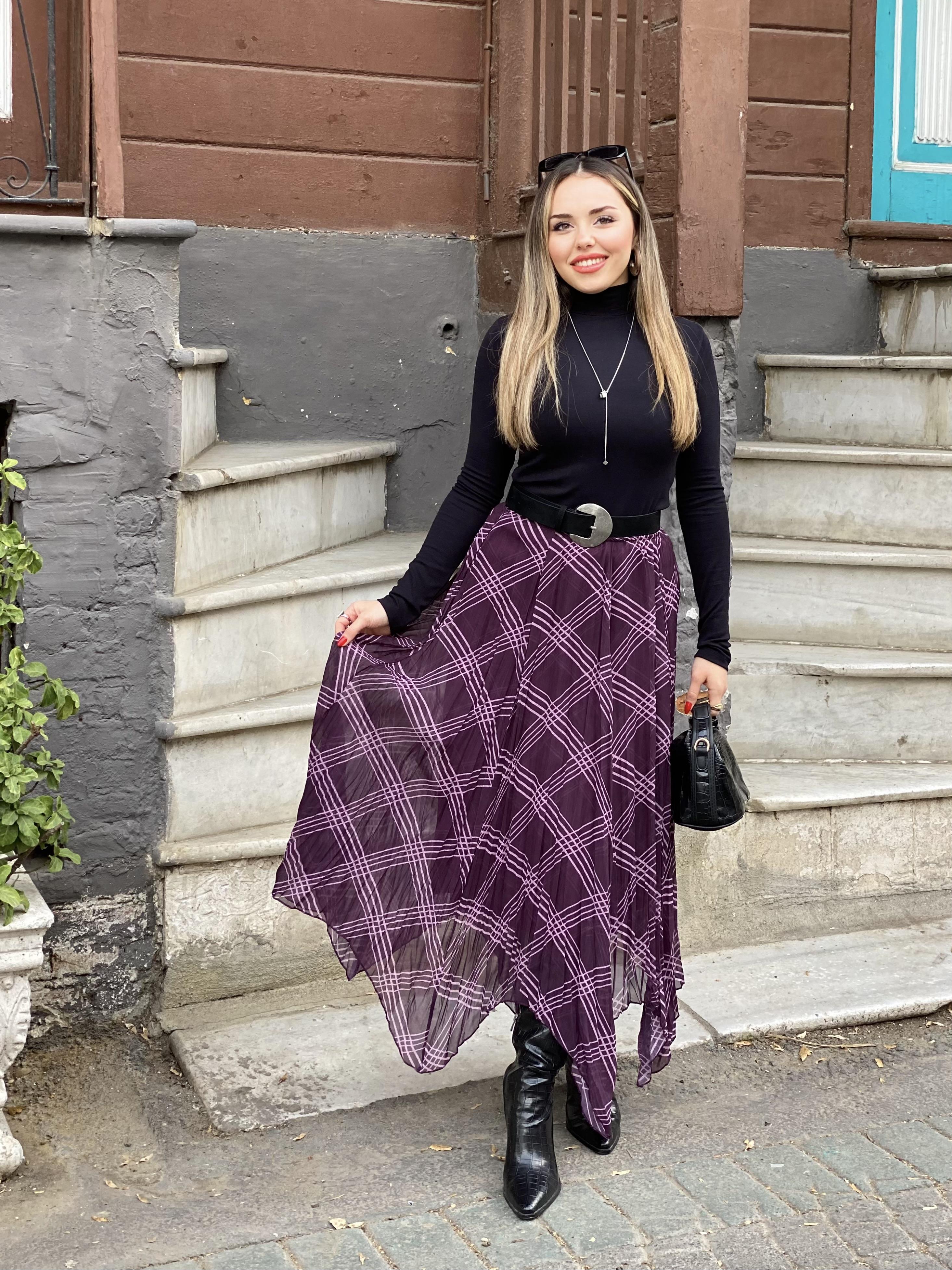 Mürdüm Asimetrik Kesim Etek