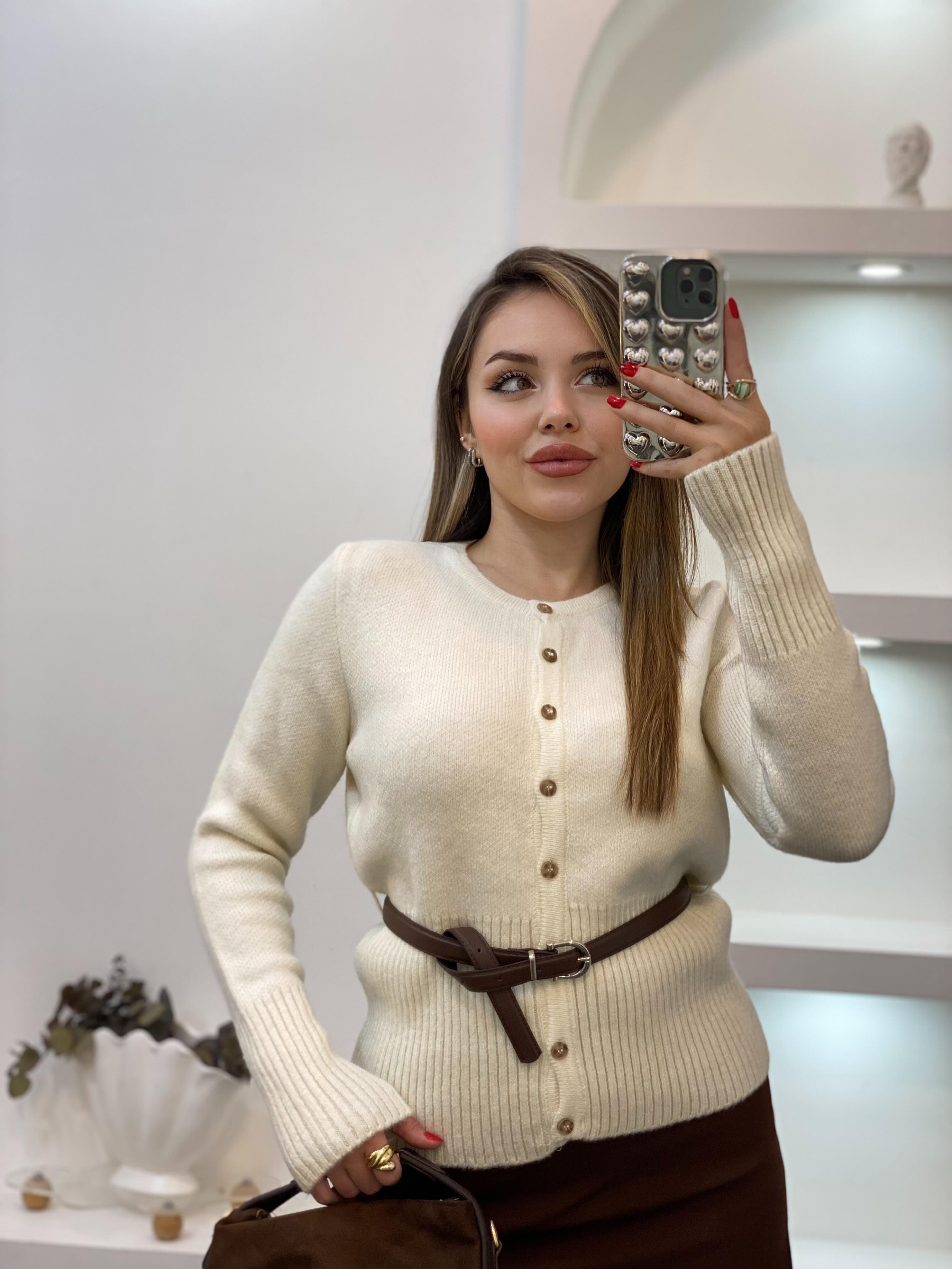Nisan Marka Ekru Premium  Kemerli Hırka