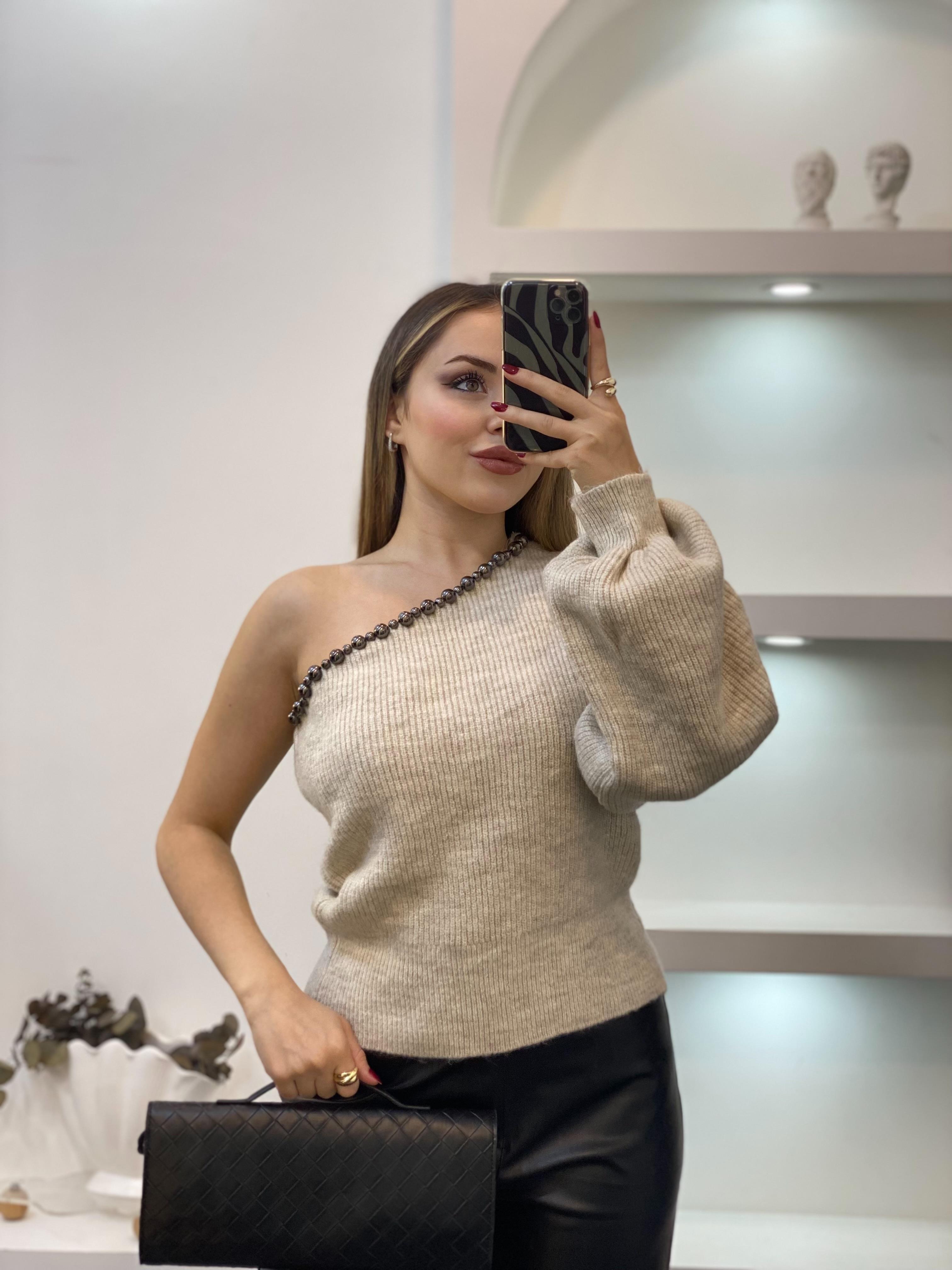 Nisan Marka Taş Premium Kalite İnci Detaylı Kazak