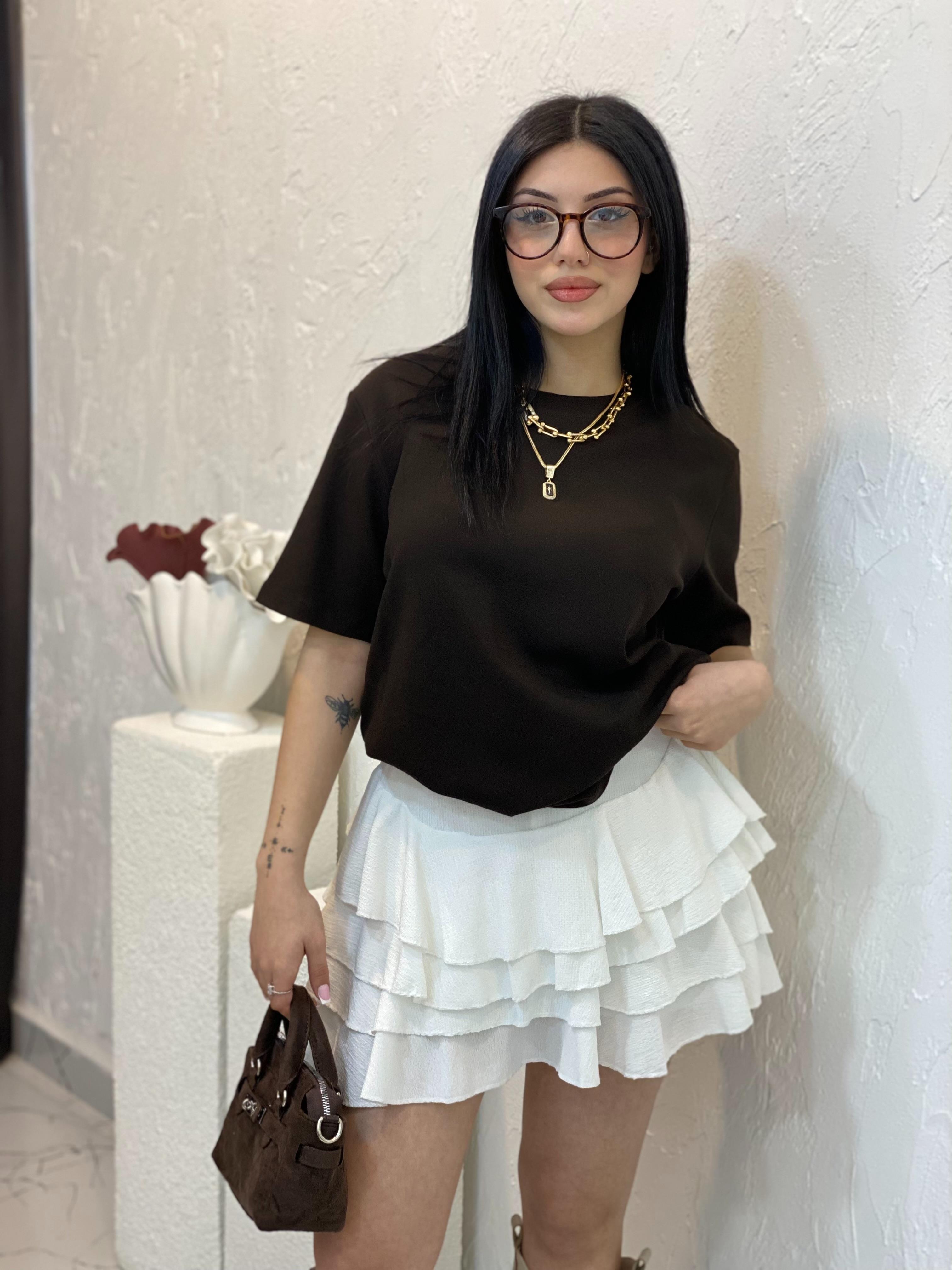  Kahve Yaka Manşetli Pamuklu Tshirt