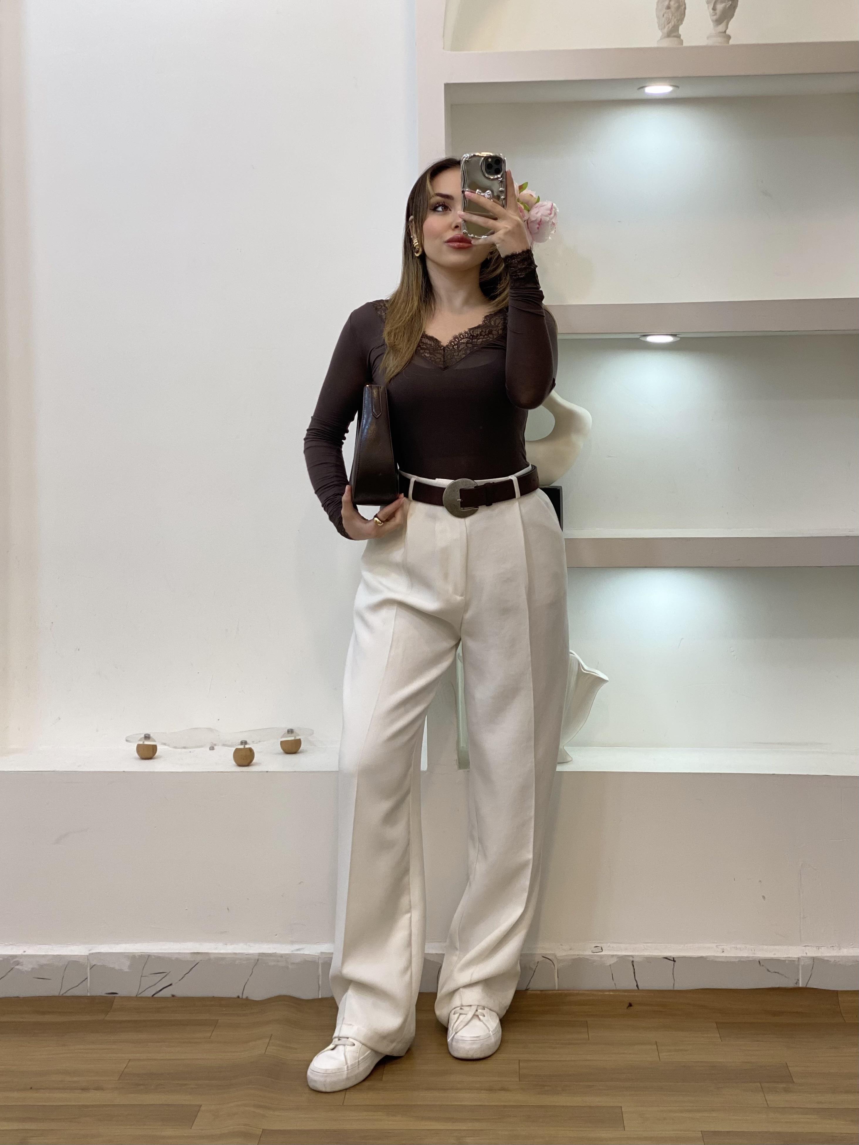Orj Marka İnti. Kahve Kaşmir Dokulu Dantel Yaka Bluz 