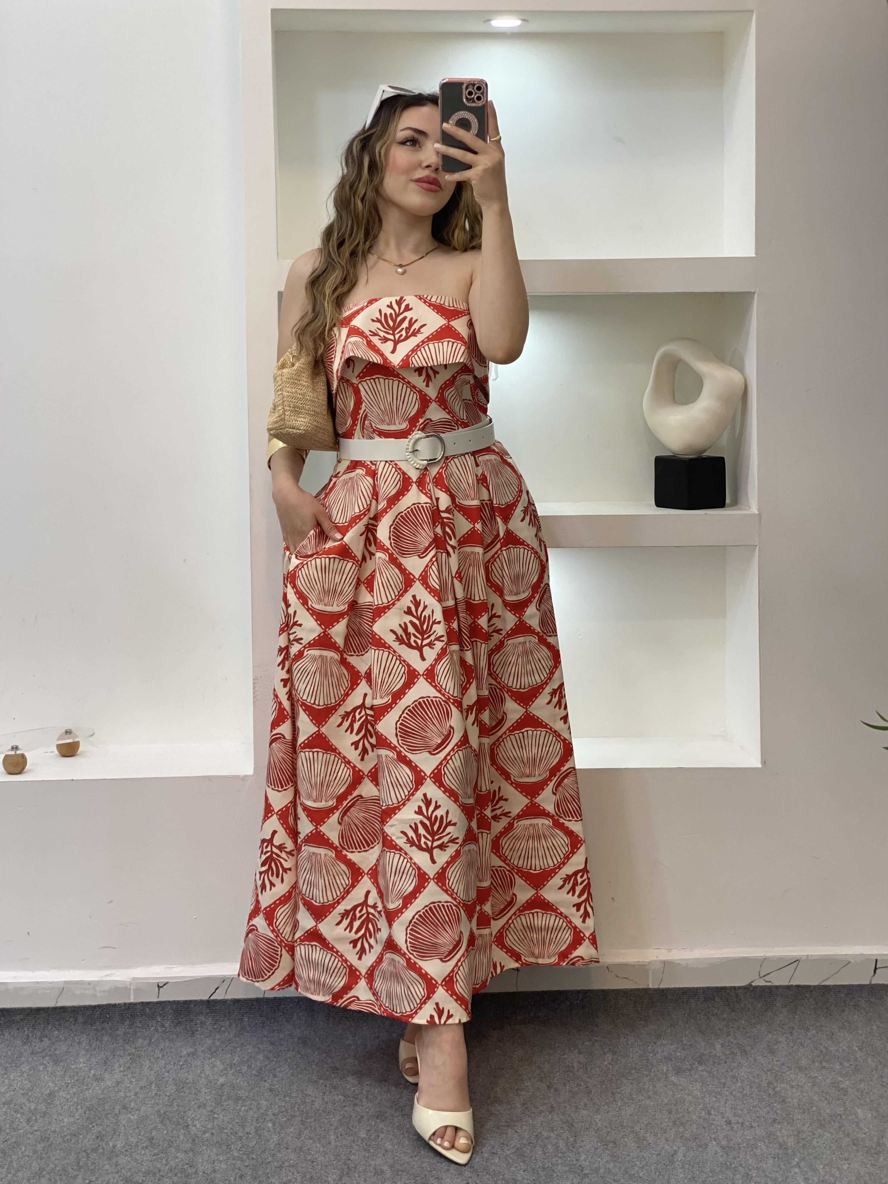 Turuncu Kemerli Model Madonna Elbise