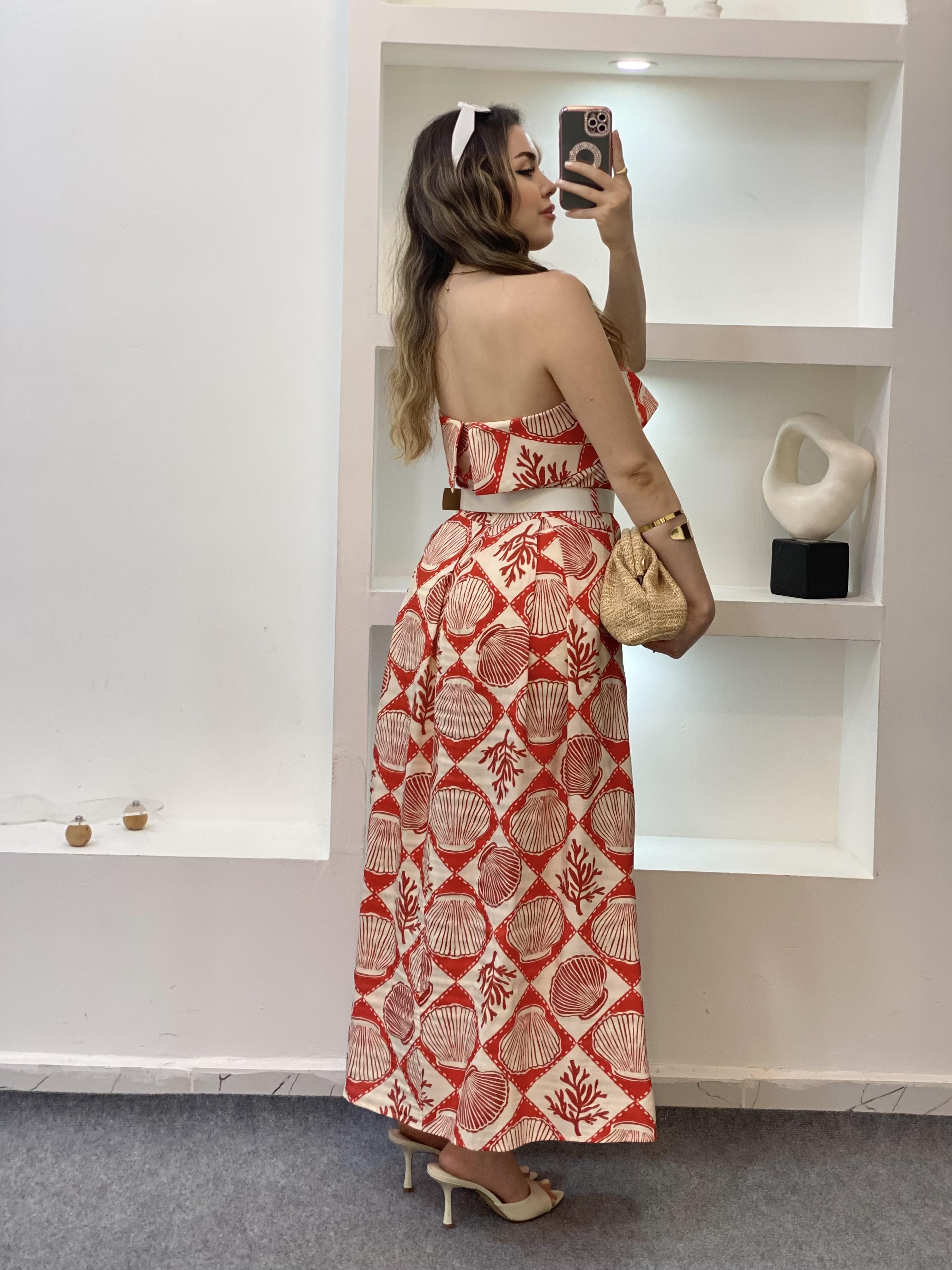 Turuncu Kemerli Model Madonna Elbise
