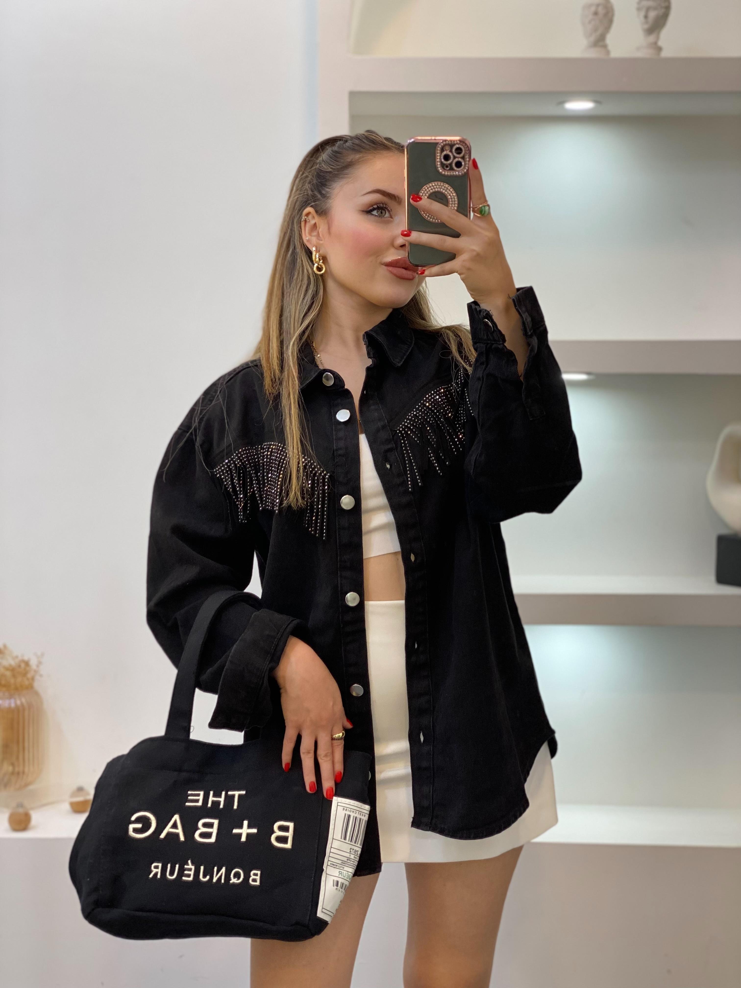 Parıltılı Püskül Detaylı Kot Ceket 