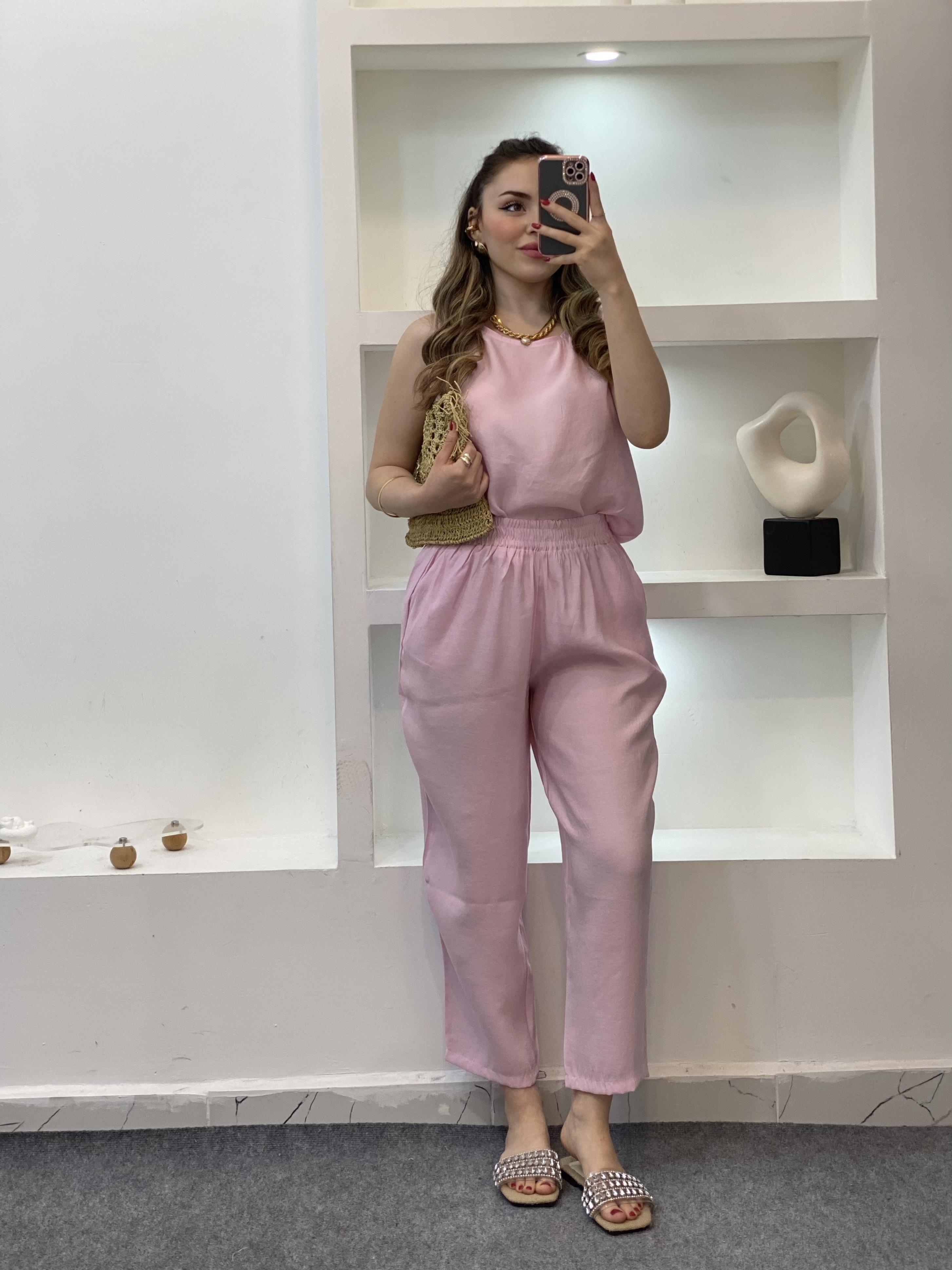 Pembe Bluz Pantolon Tensel Takım