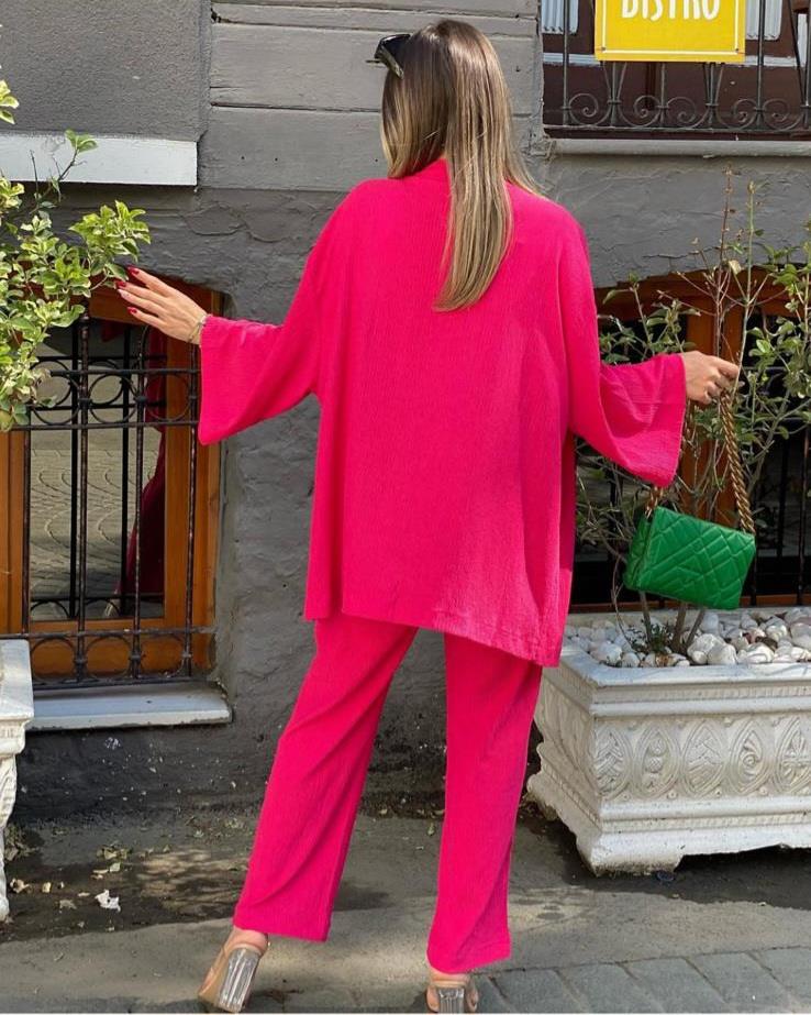 Pembe Kimonolu Gofre  Kumaş Takım 