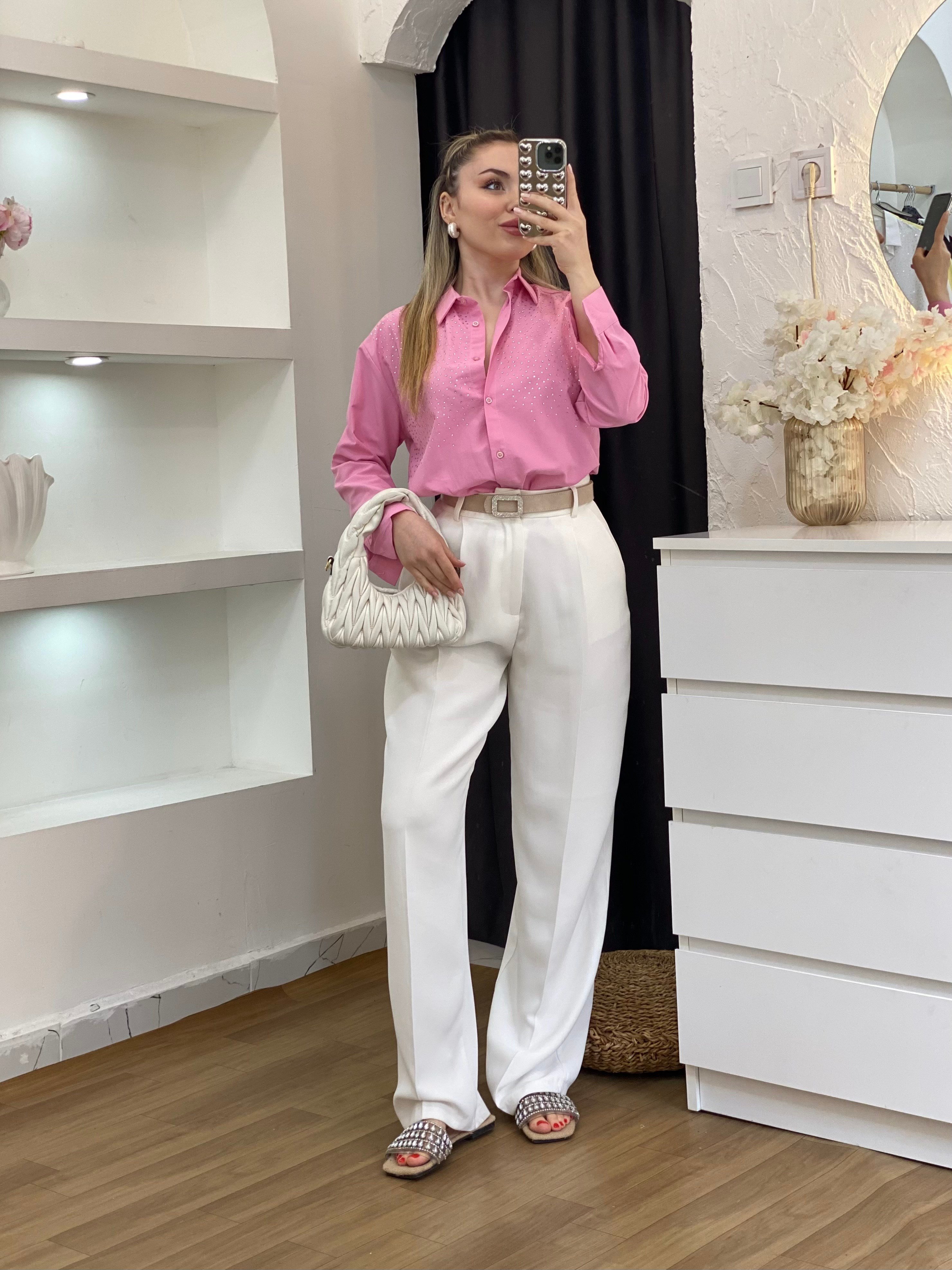 Pembe Parıltılı Taşlı Gömlek 