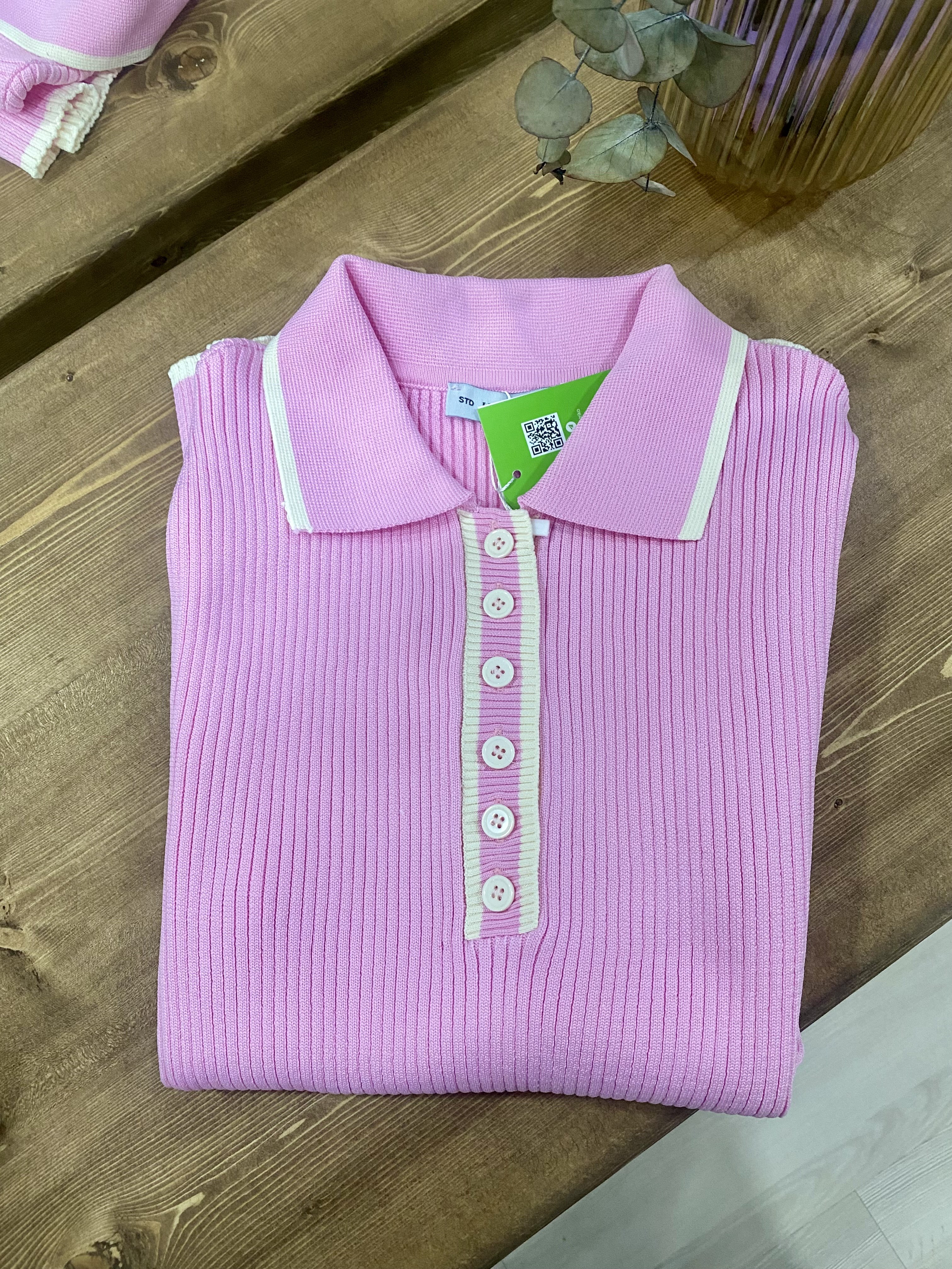 Pembe Polo Yaka Elit Triko Bluz