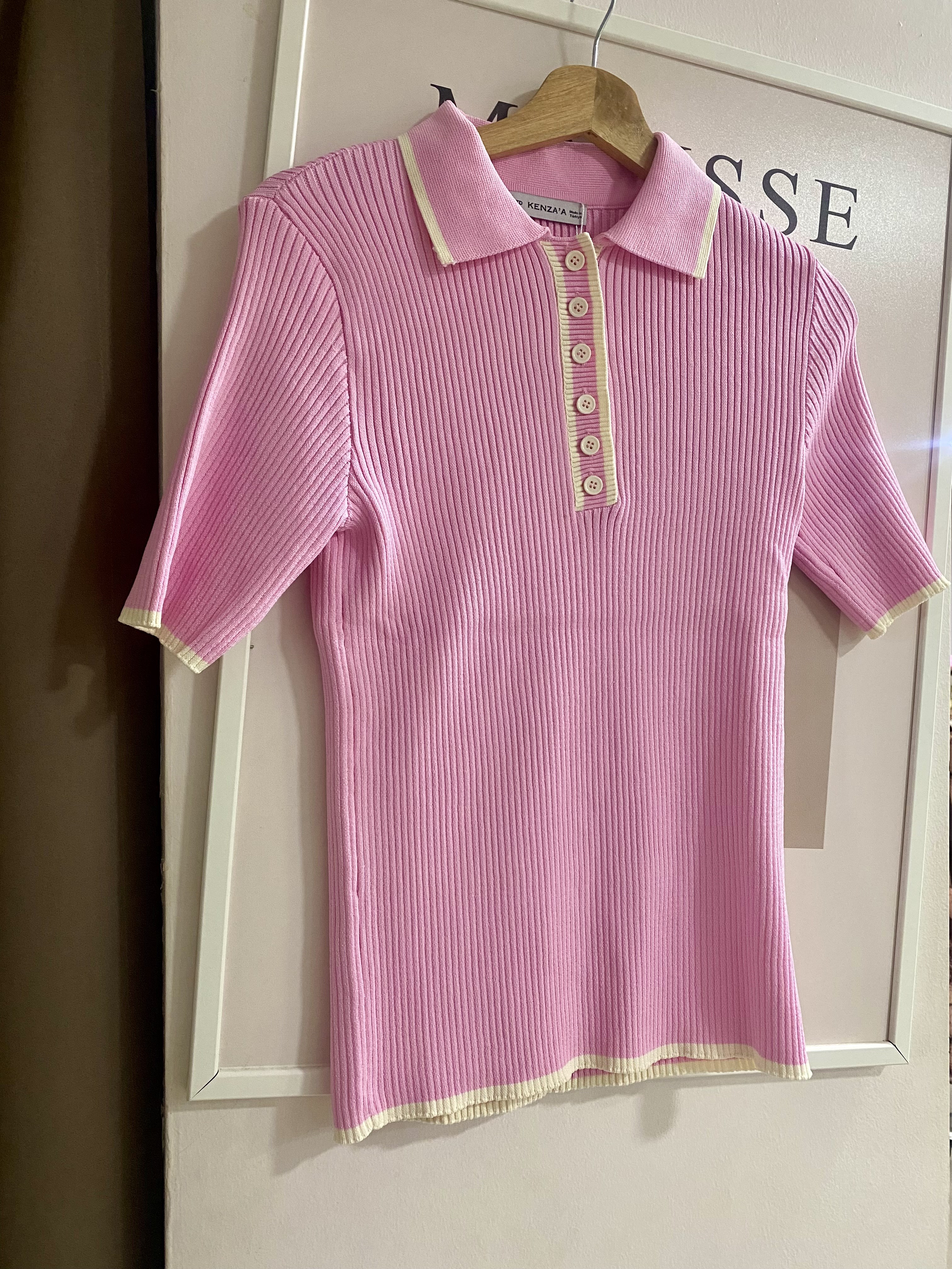 Pembe Polo Yaka Elit Triko Bluz