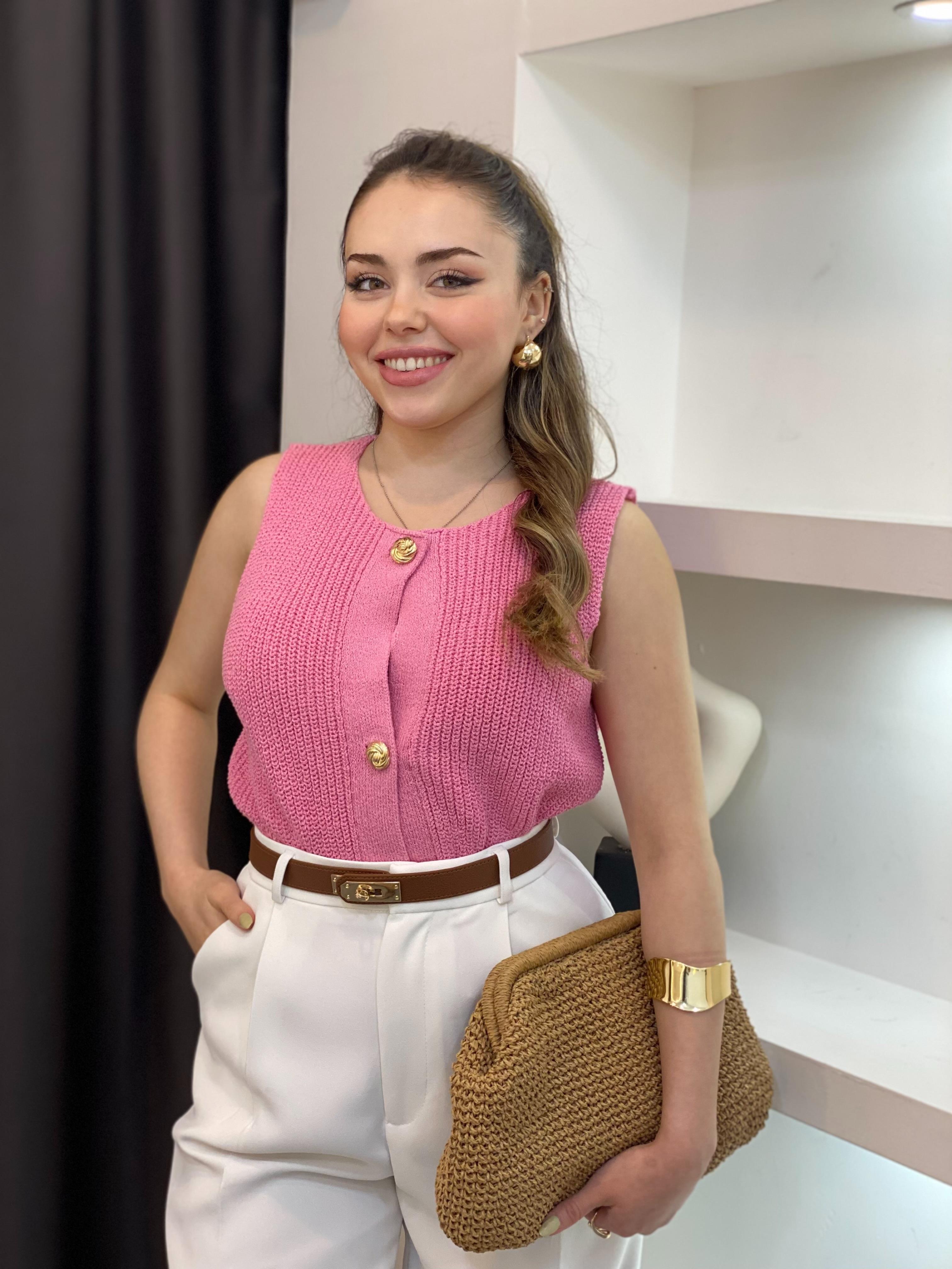 Pembe Q Marka Çelik Triko Yelek