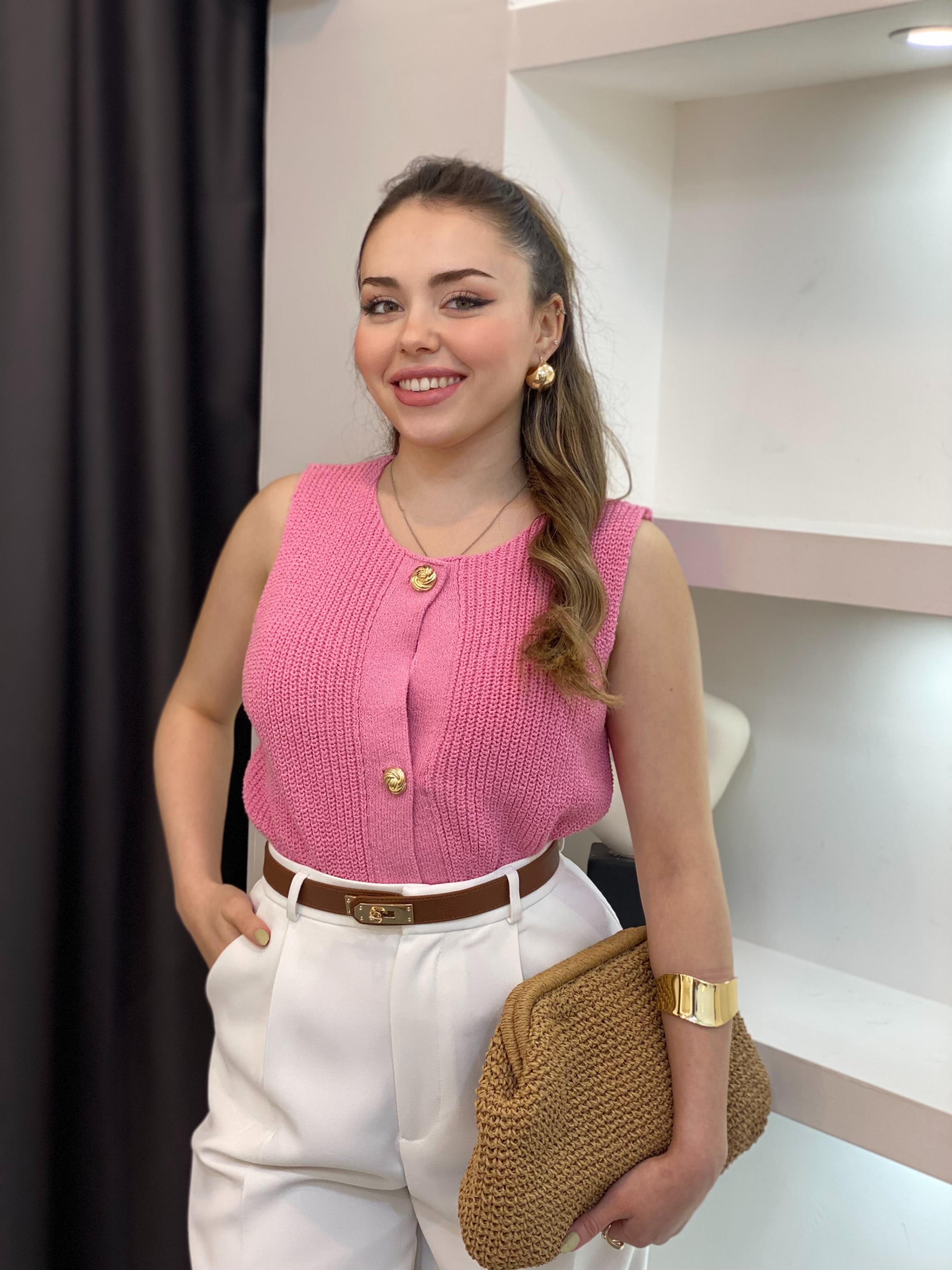 Pembe Q Marka Çelik Triko Yelek