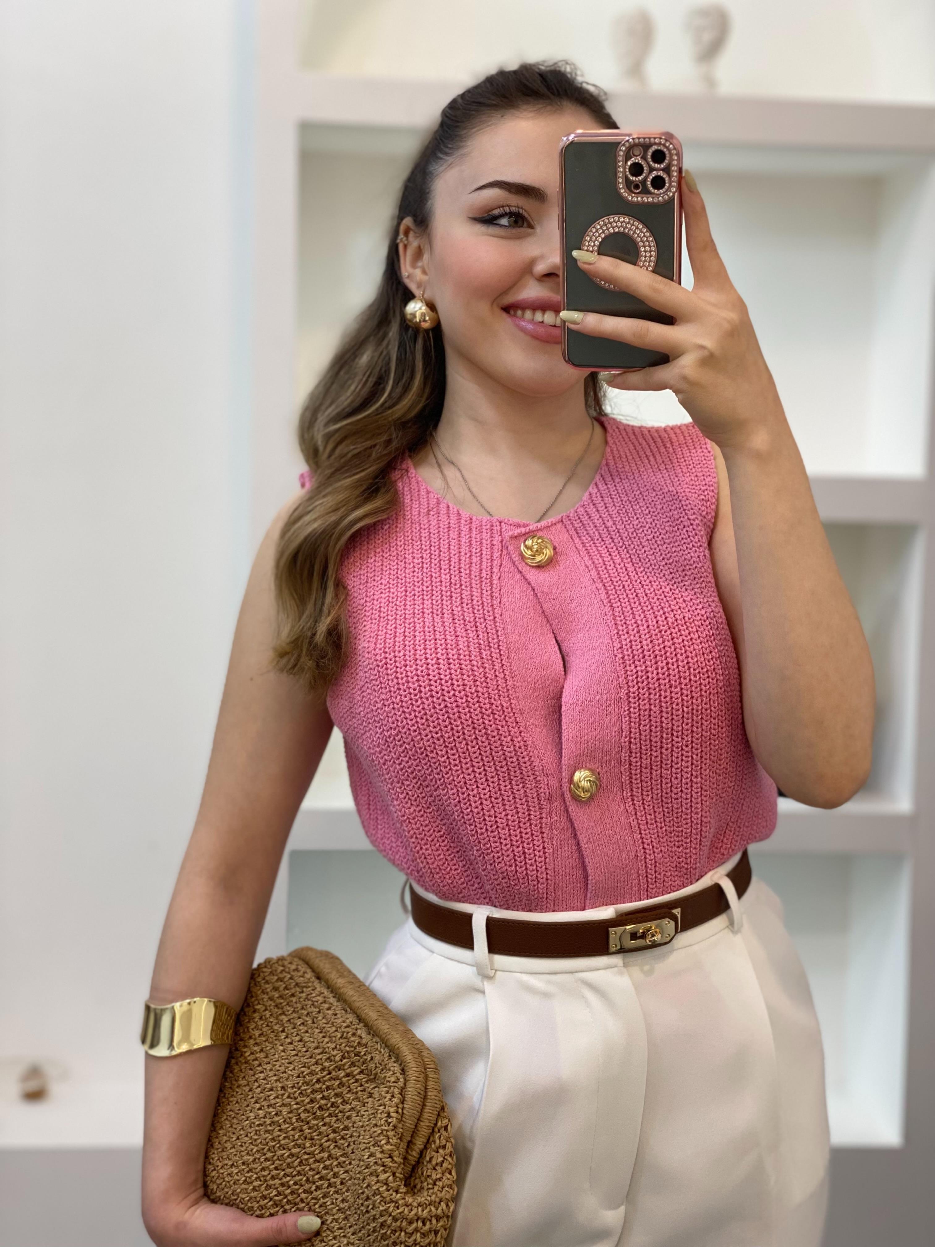 Pembe Q Marka Çelik Triko Yelek